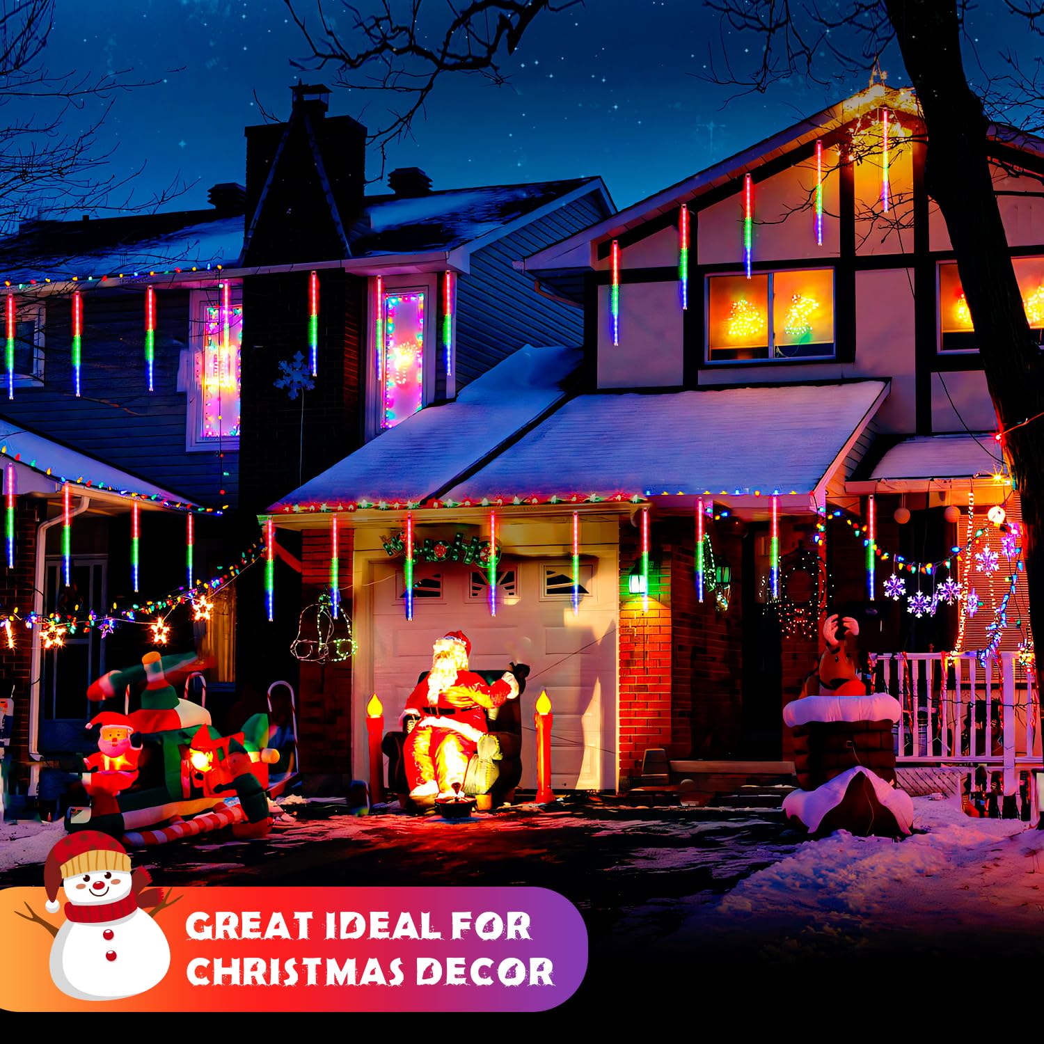 Jmexsuss 2 Pack Solar Meteor Shower Lights, 16 Tube 288 Led Multicolor Meteor Christmas Lights, Solar Christmas Lights Outdoor Waterproof For Tree Christmas Decorations