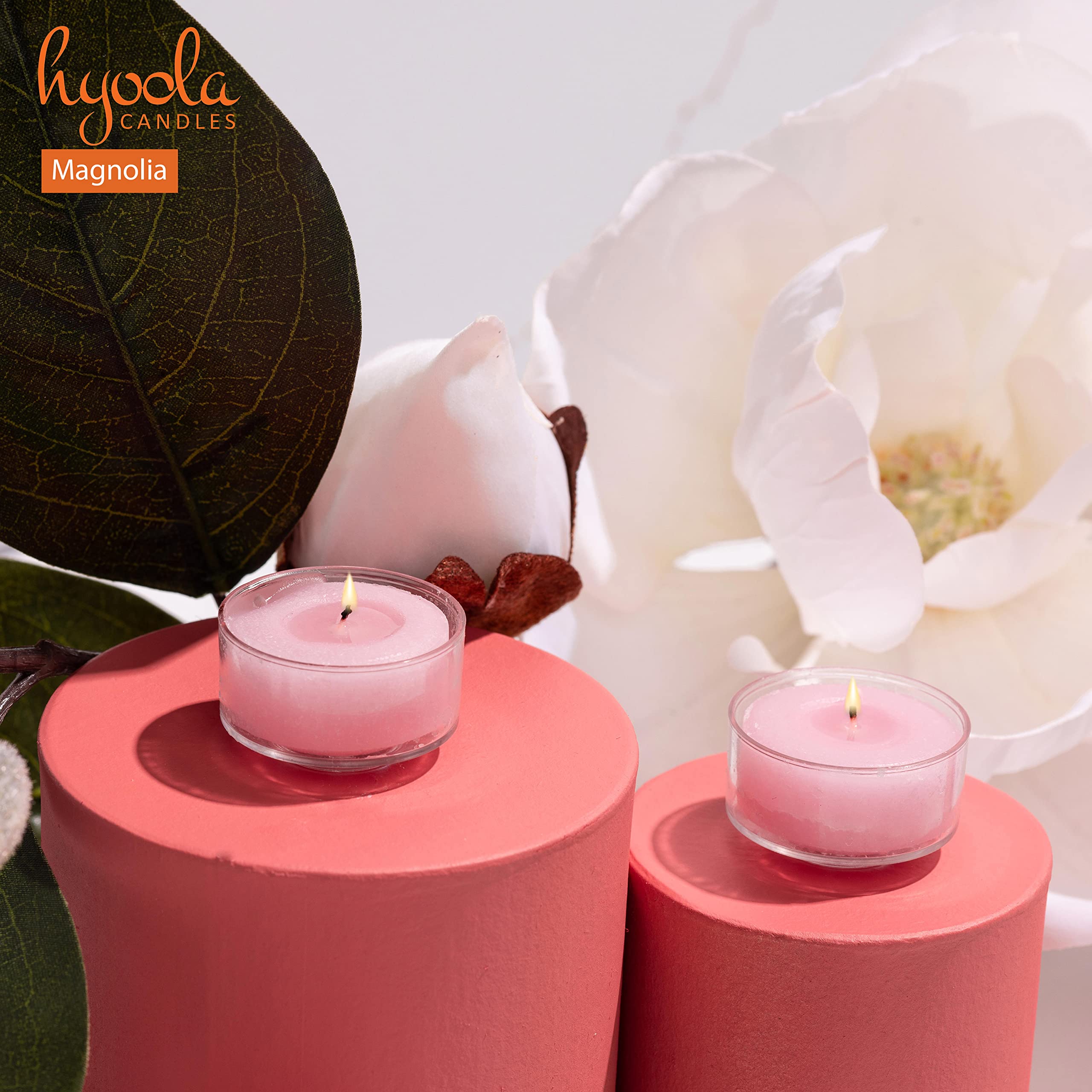 Hyoola Scented Tealight Candles - Clear Cup - Magnolia Tealight Candles Scented - 6 Hour Burn Time - 15 Pack - European Made