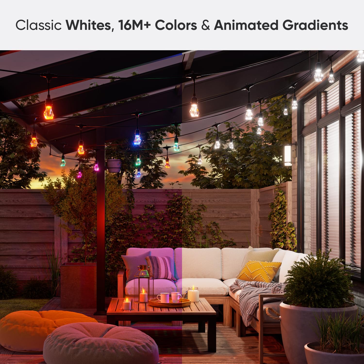 Nanoleaf Essentials Smart Outdoor String Lights, 49ft Expansion, Multicolor RGBICW, Model NF084E00-20SLO, Wi-Fi + Bluetooth, IP65 Water Resistant