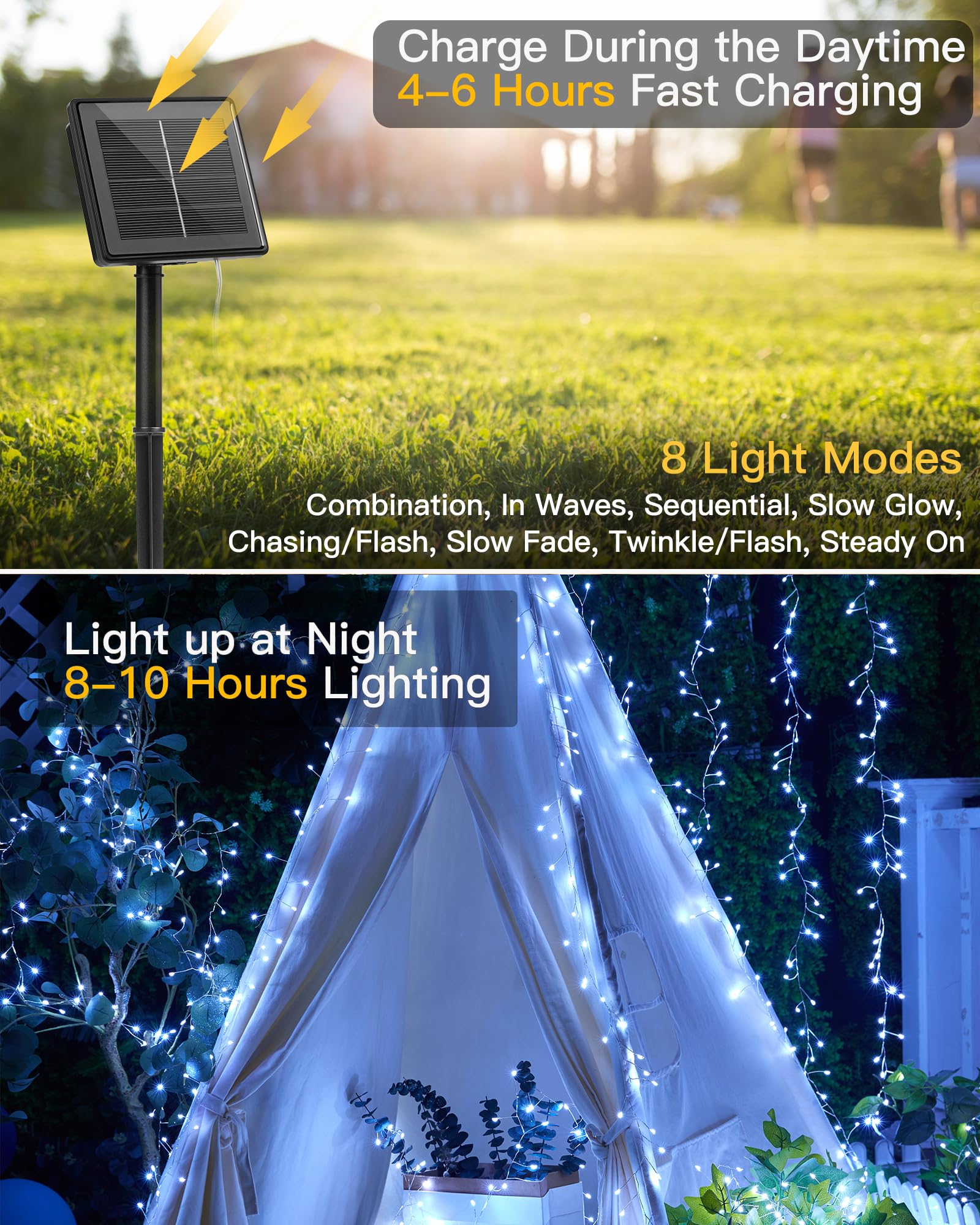 Brightown Solar Lights For Outside, 9.8Ft 120 Led Solar String Lights Outdoor Waterproof, 8 Modes Firecracker Balcony Lights For