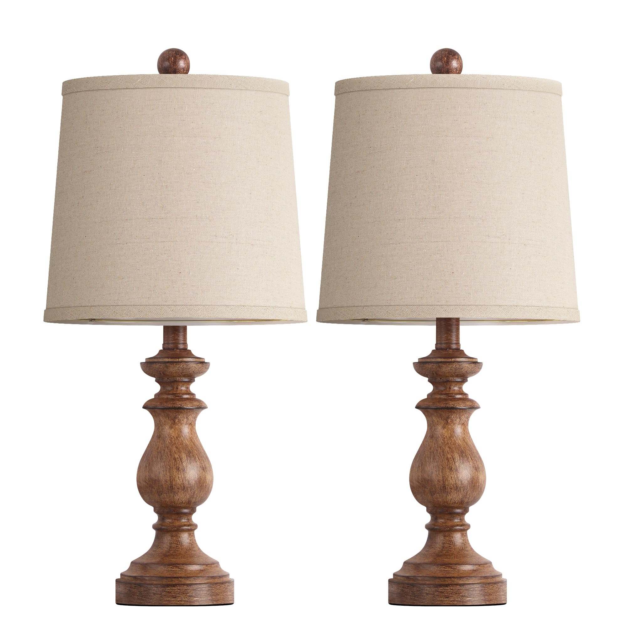 PARTPHONER Traditional Table Lamp Set of 2, 22in Bedside Desk Lamps, Rustic Wood Grain, Linen Shades, Model STR-DL-0004