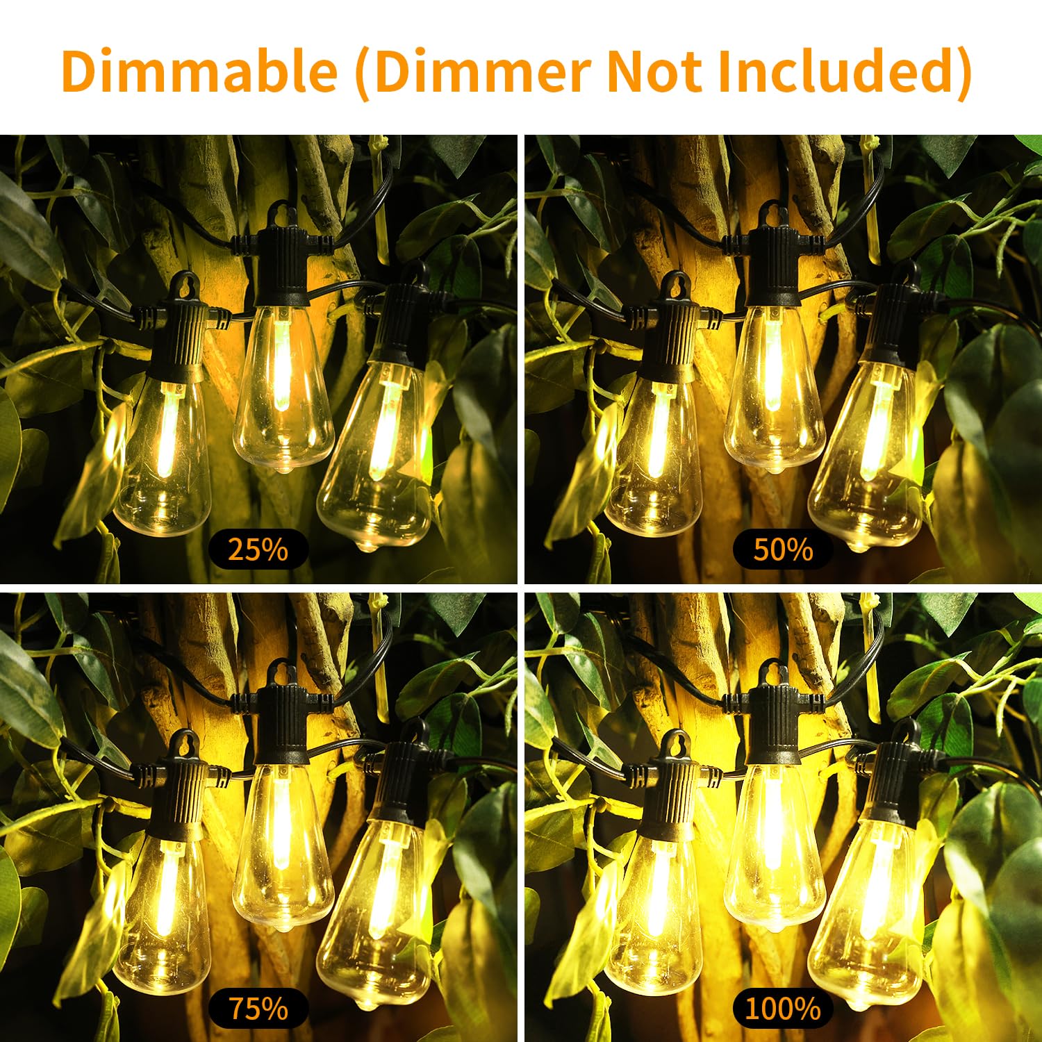 ZOTOYI Outdoor String Lights, 25Ft Waterproof IP65 with 12+1 Shatterproof LED Bulbs, Black, ETL Listed for Patio, Party, Balcony