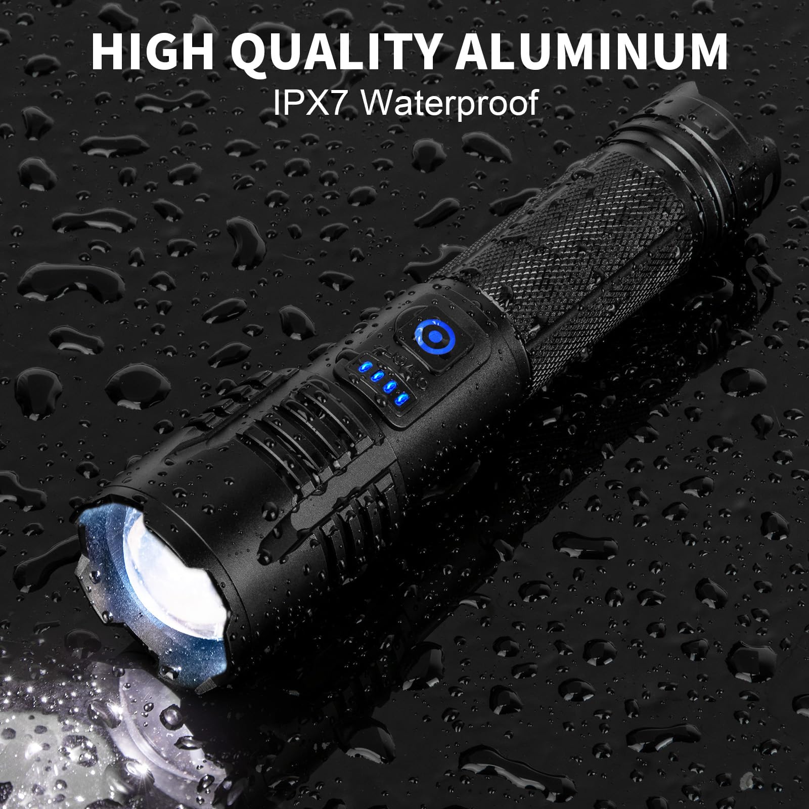 NiaoChao LED Rechargeable Flashlight, 99,000 High Lumens, 5 Modes, Waterproof, Aluminum, Black, Model P115