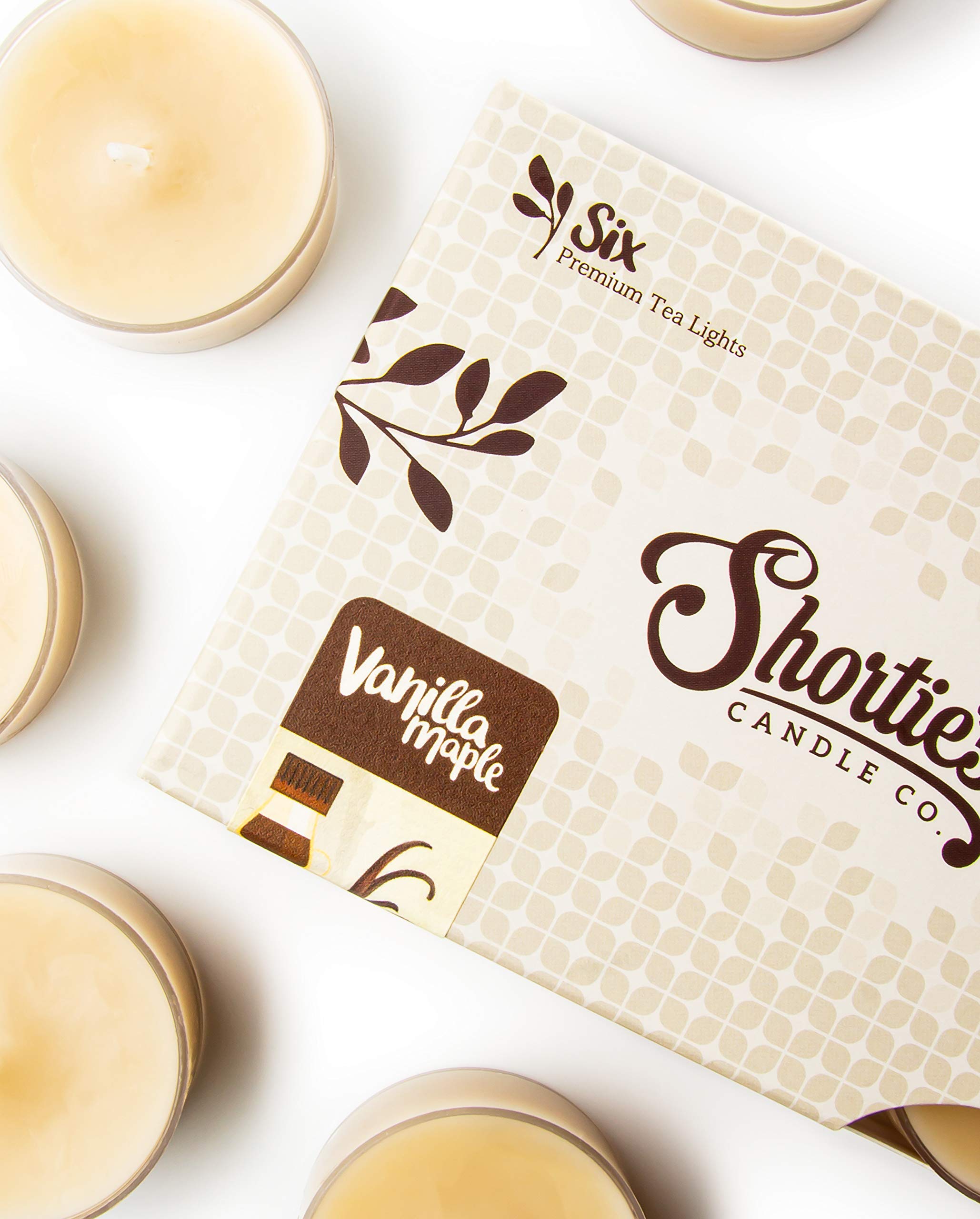 Shorties Candle Company Vanilla Maple Tealight Candles, 24 Pack, Highly Scented, Paraffin Wax, Beige, Model 46222