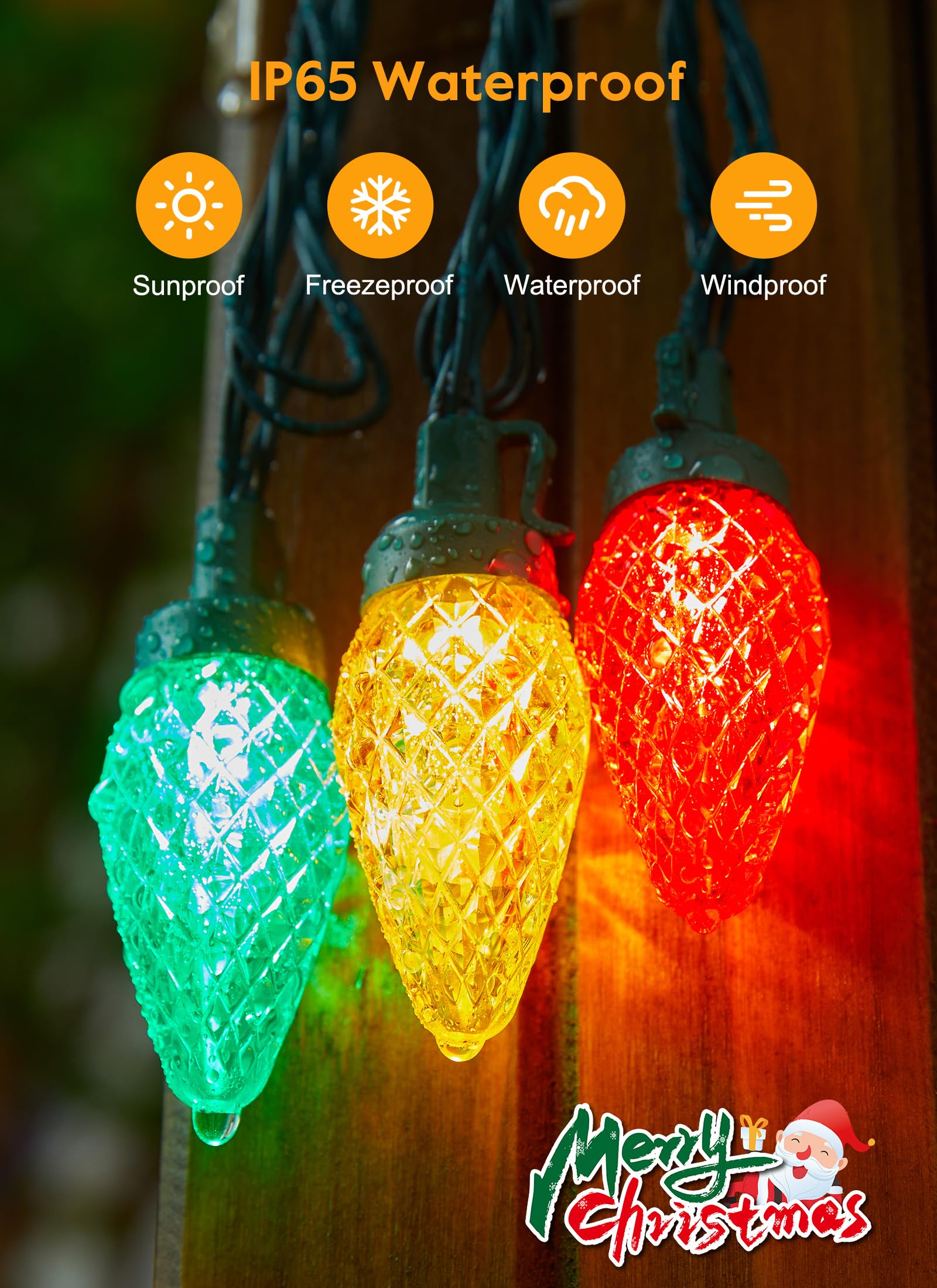 Minetom Solar Christmas Lights, 50 LED C9 Multicolor String Lights, Waterproof with Timer & 8 Modes for Outdoor Garden Party Decoration