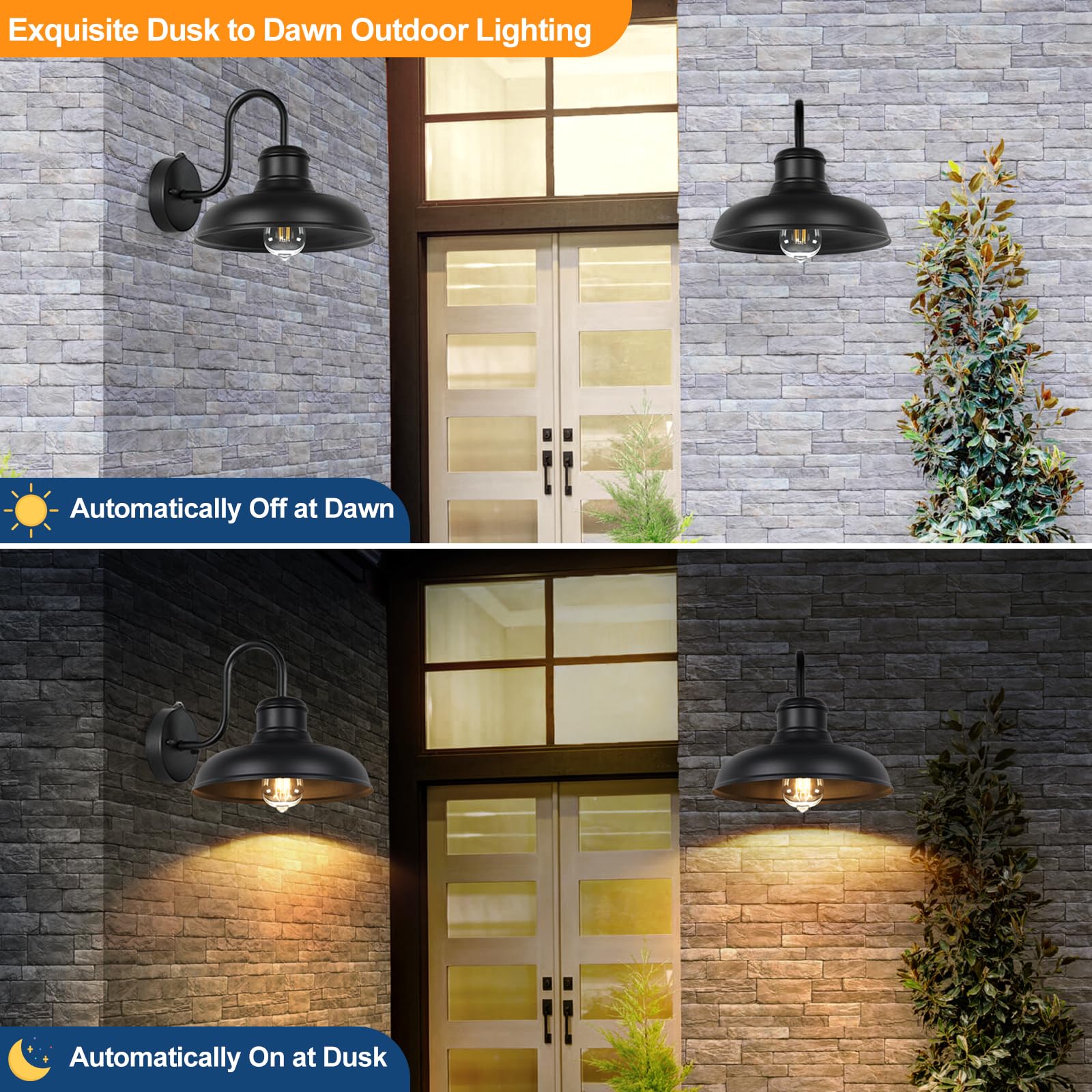 TOBUSA Outdoor Wall Lights 2-Pack, Gooseneck Barn Sconces, Waterproof, 11.5in Black, Model B11023PP