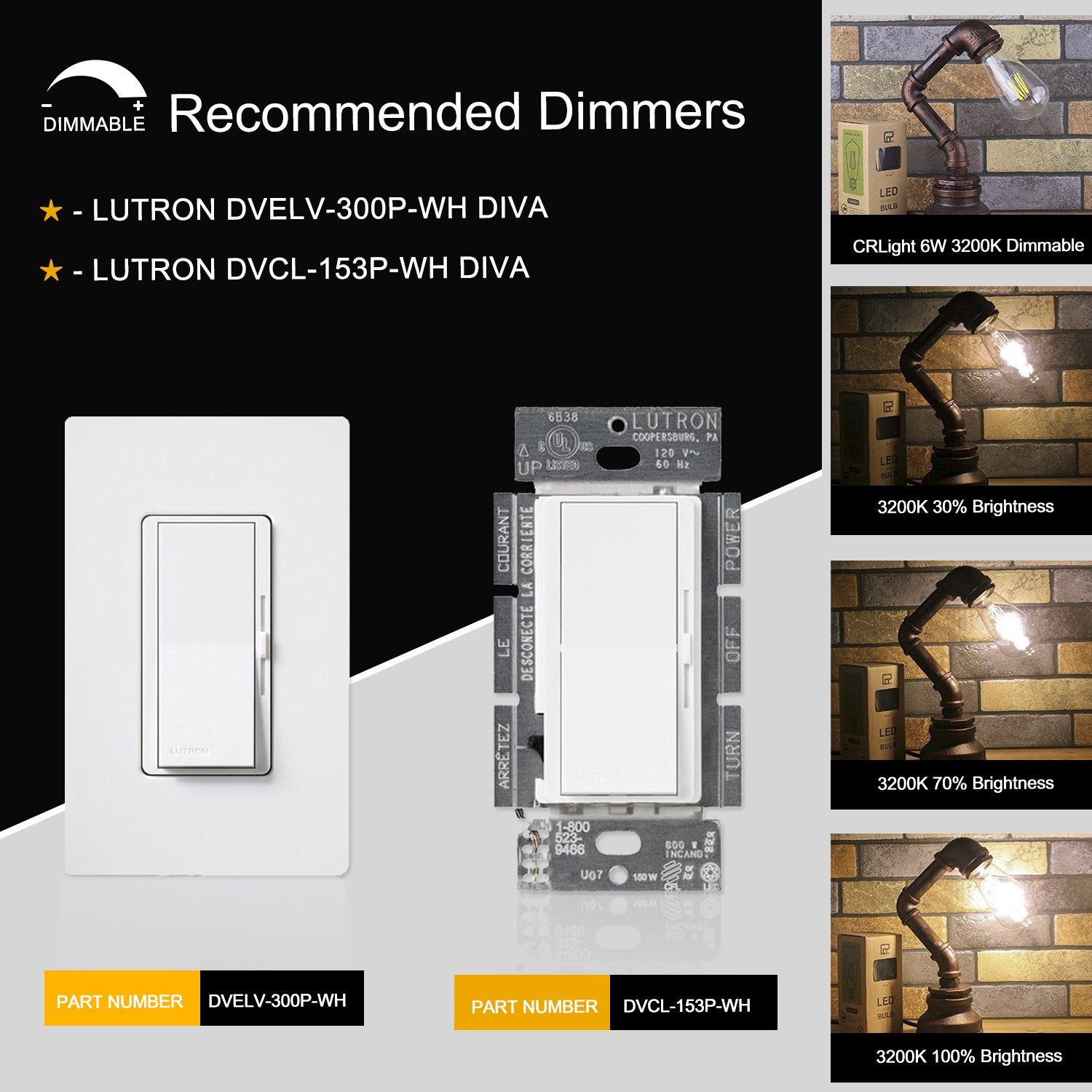 Crlight 6W Led Edison Bulb, Soft White 3200K, 70W Equivalent, Dimmable, Pack Of