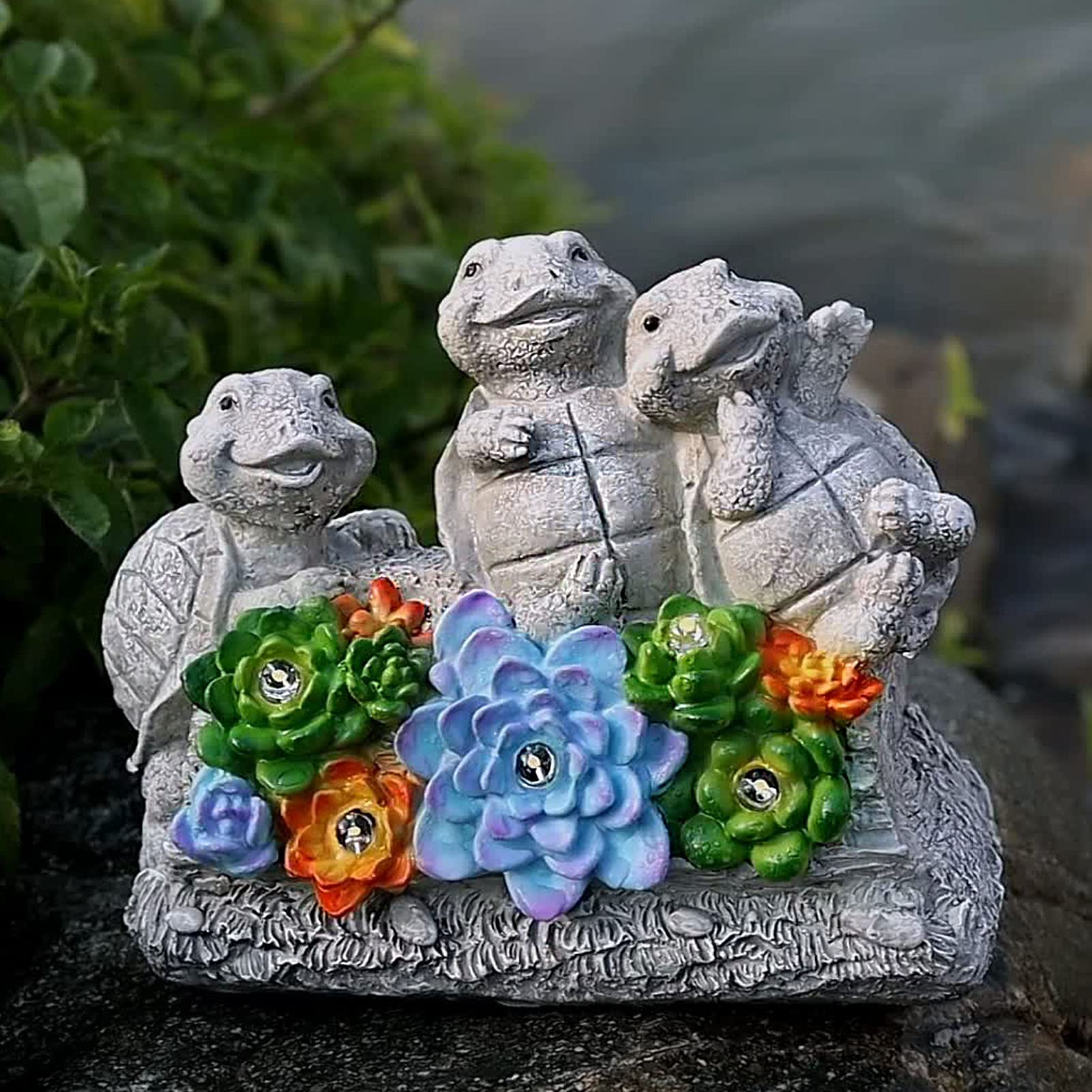 Foreby Garden Turtle Outdoor Statue Solar Turtles Yard Statues,Turtle Decor With Led Decorative Lighted Succulents, Large Turtle Figurine For Patio Lawn Decoration,Ideal Gift For Women