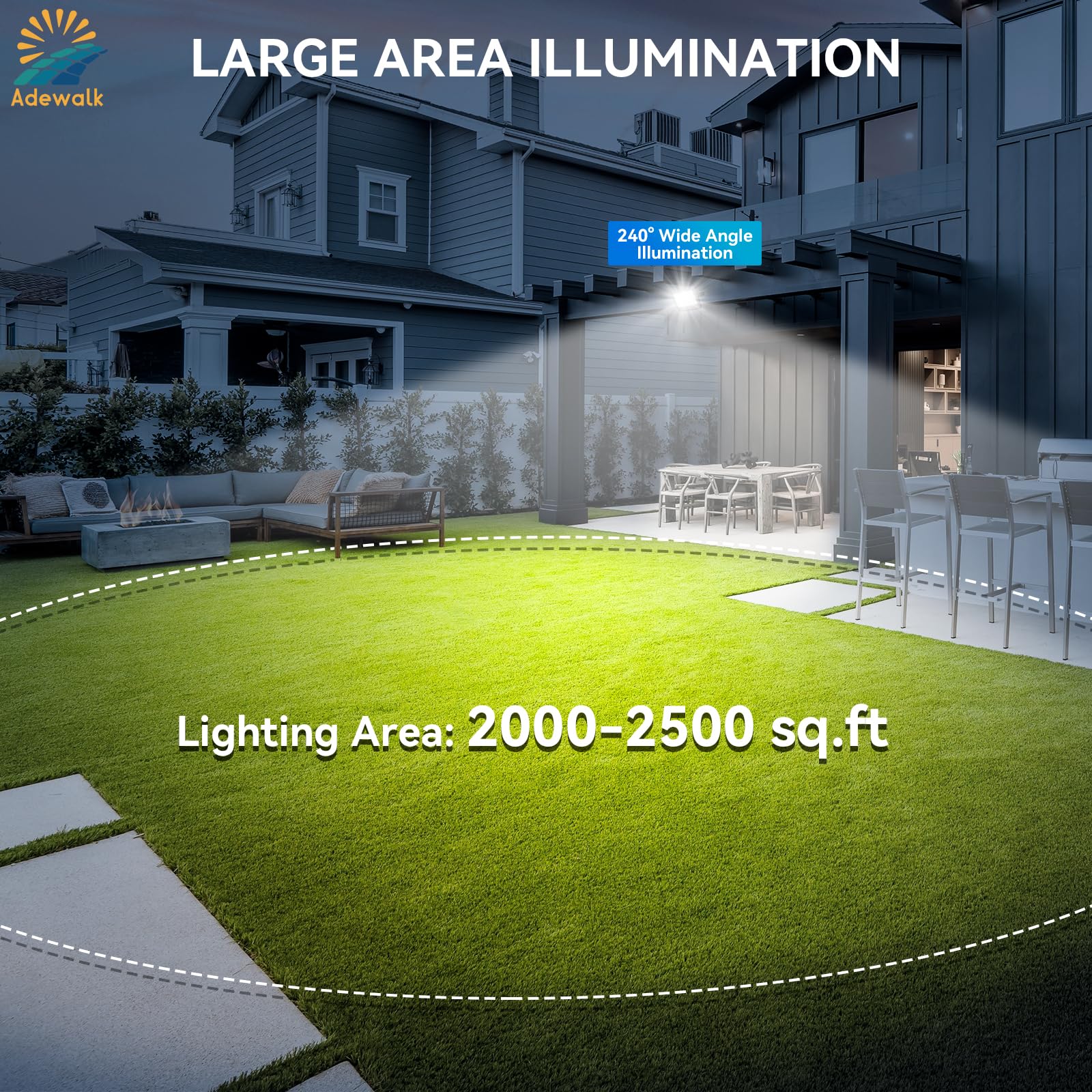 Adewalk Solar Flood Lights Outdoor, 6500K, Motion Sensor, Waterproof, Black, Model XQ, 2500W, 1 Pack