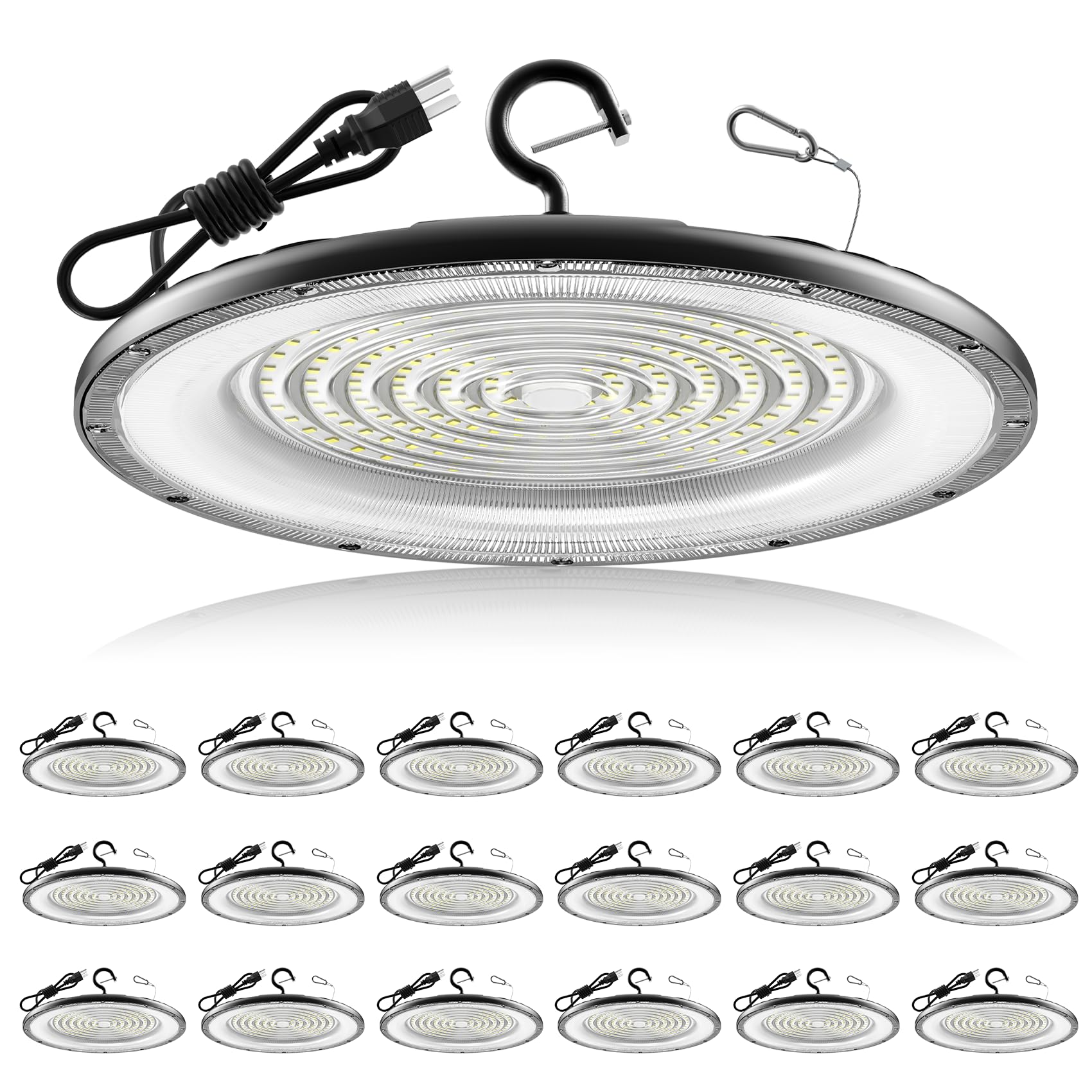 AIKVSXER 18 Pack UFO LED High Bay Light, 300W 45000LM LED Shop Lights, Commercial High Bay Lighting with Plug & Hanging Hook,Rou