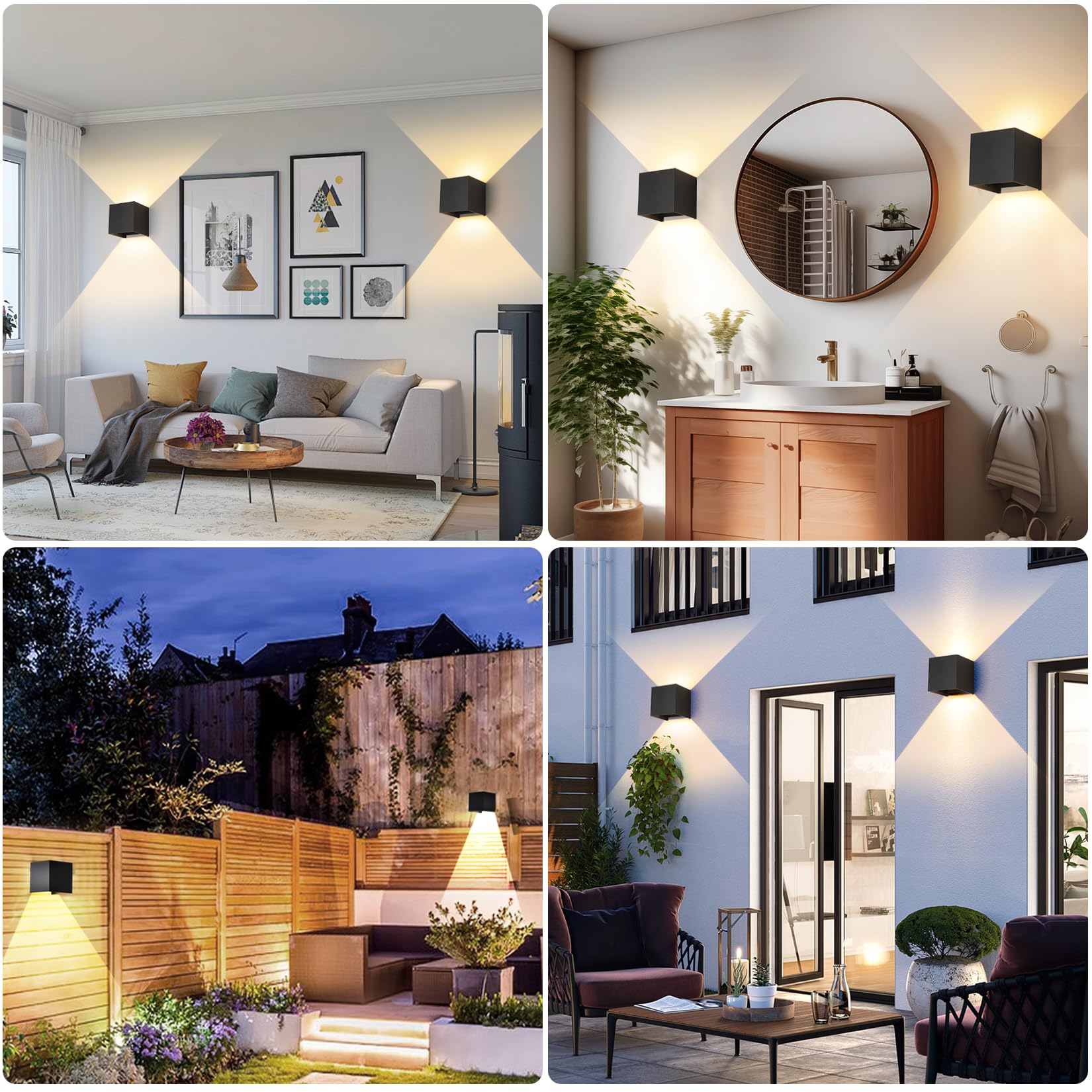 Led 15W Outdoor Wall Lights Exterior/Interior 3 Colors Adjustable Wall Light Fixture Ip65 Waterproof Porch Exterior Wall Sconce Modern Outdoor Lighting Square Aluminum Black Up And Down Lights