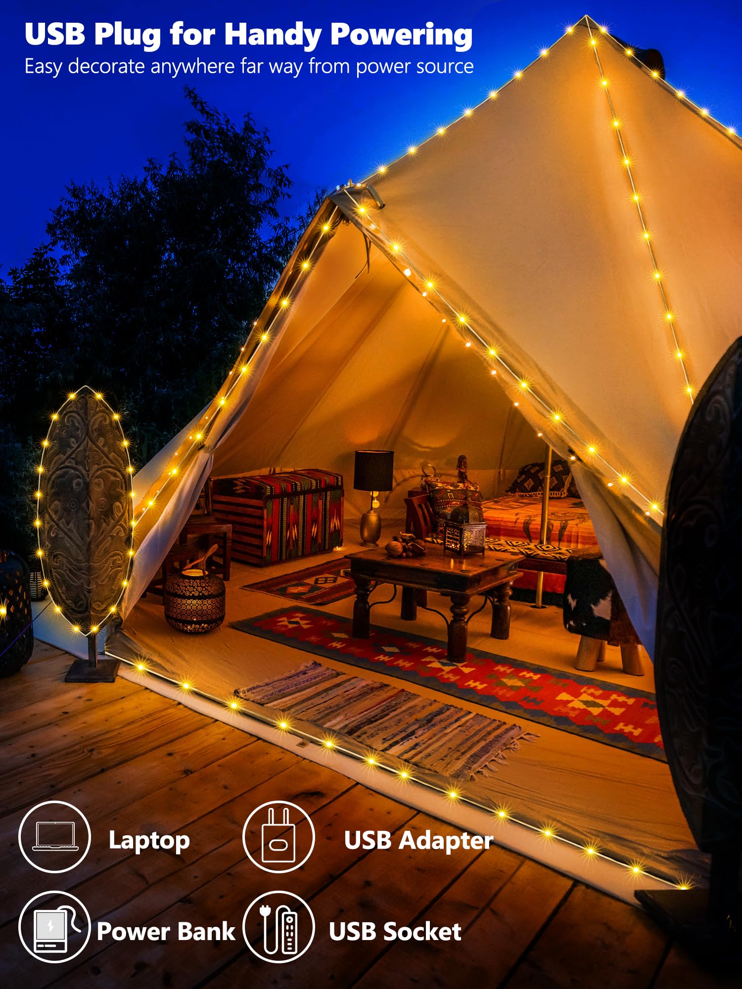 Brizled Smart Fairy Lights - 33ft 100 LED RGB Color Changing String Lights, Dimmable USB Power for Christmas, Parties, and Decor