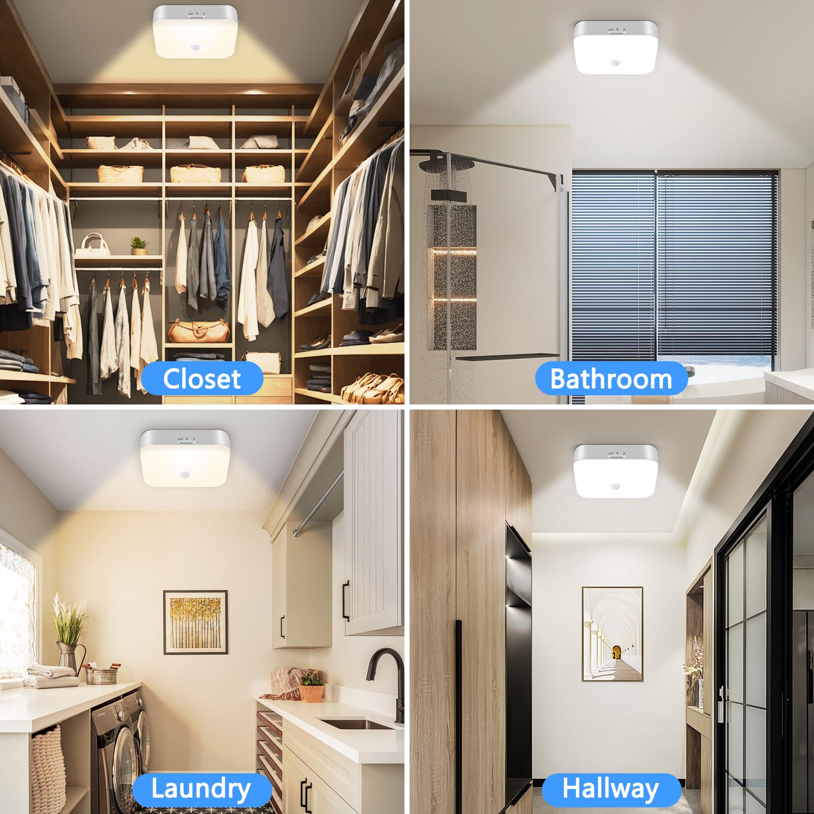 TOOWELL Rechargeable Motion Sensor Closet Light, 500LM Warm White, 10000mAh Battery, Ideal for Closet, Bathroom, Hallway, White, 1 Pack