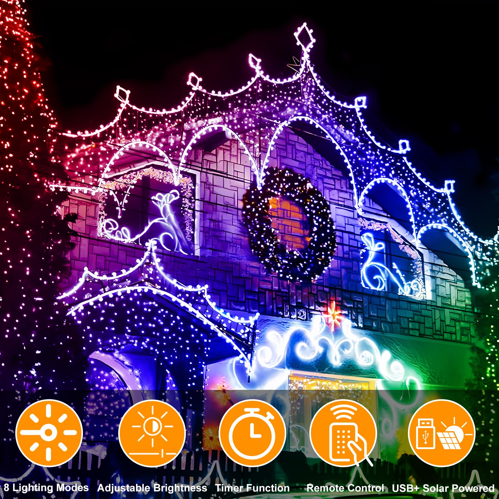 LiyuanQ 300 LED Solar Rope Lights Outdoor, 99 FT, Multicolor, PVC, Model FS-D100, 8 Modes, Waterproof Fairy Lights for Garden Decor