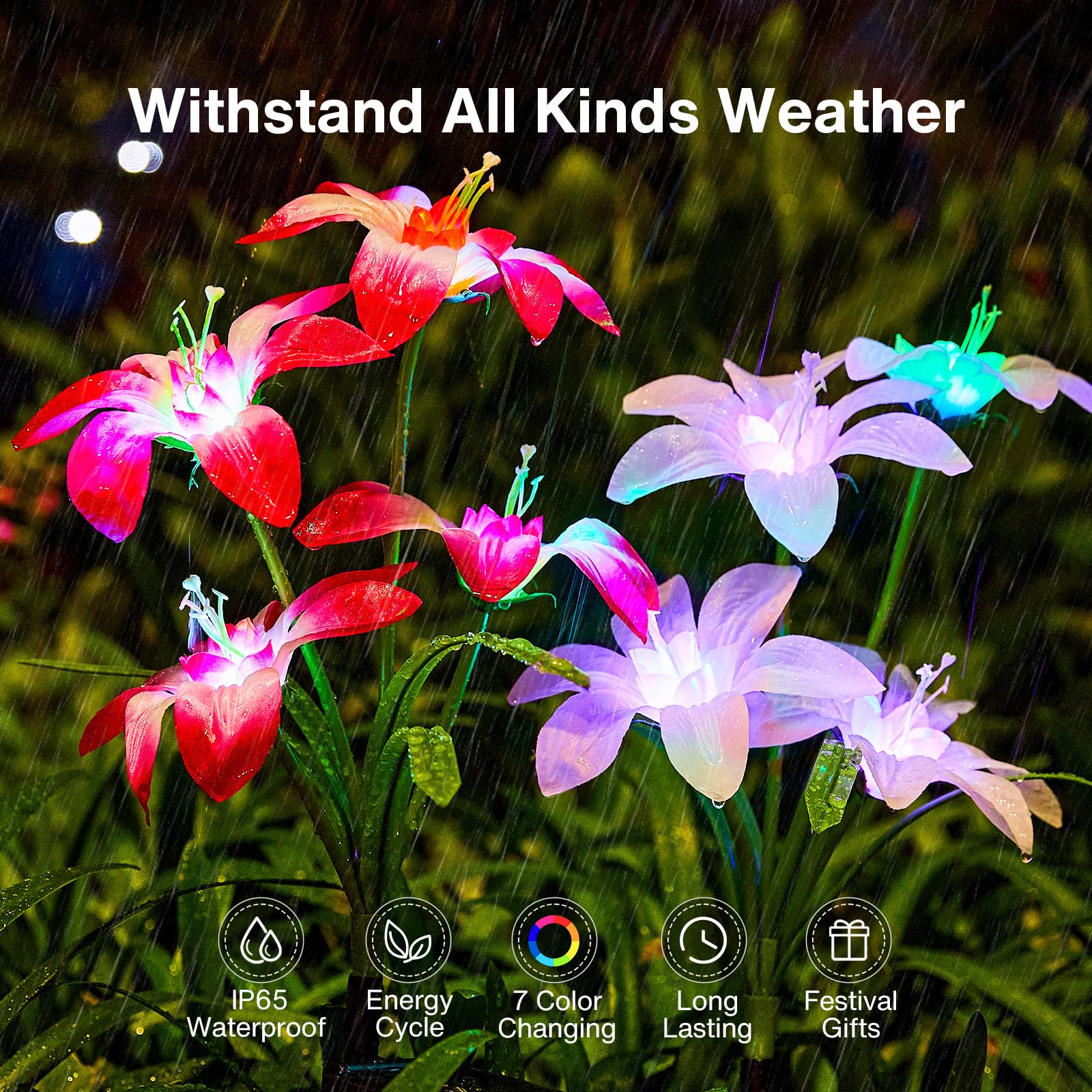 Ahaorigin Solar Garden Lights Outdoor  4 Pack Blooming Lily Solar Flowers Outdoor Waterproof  7 Color Changing Bigger Flower Lights For Yard Patio Decor  Gift For Mom