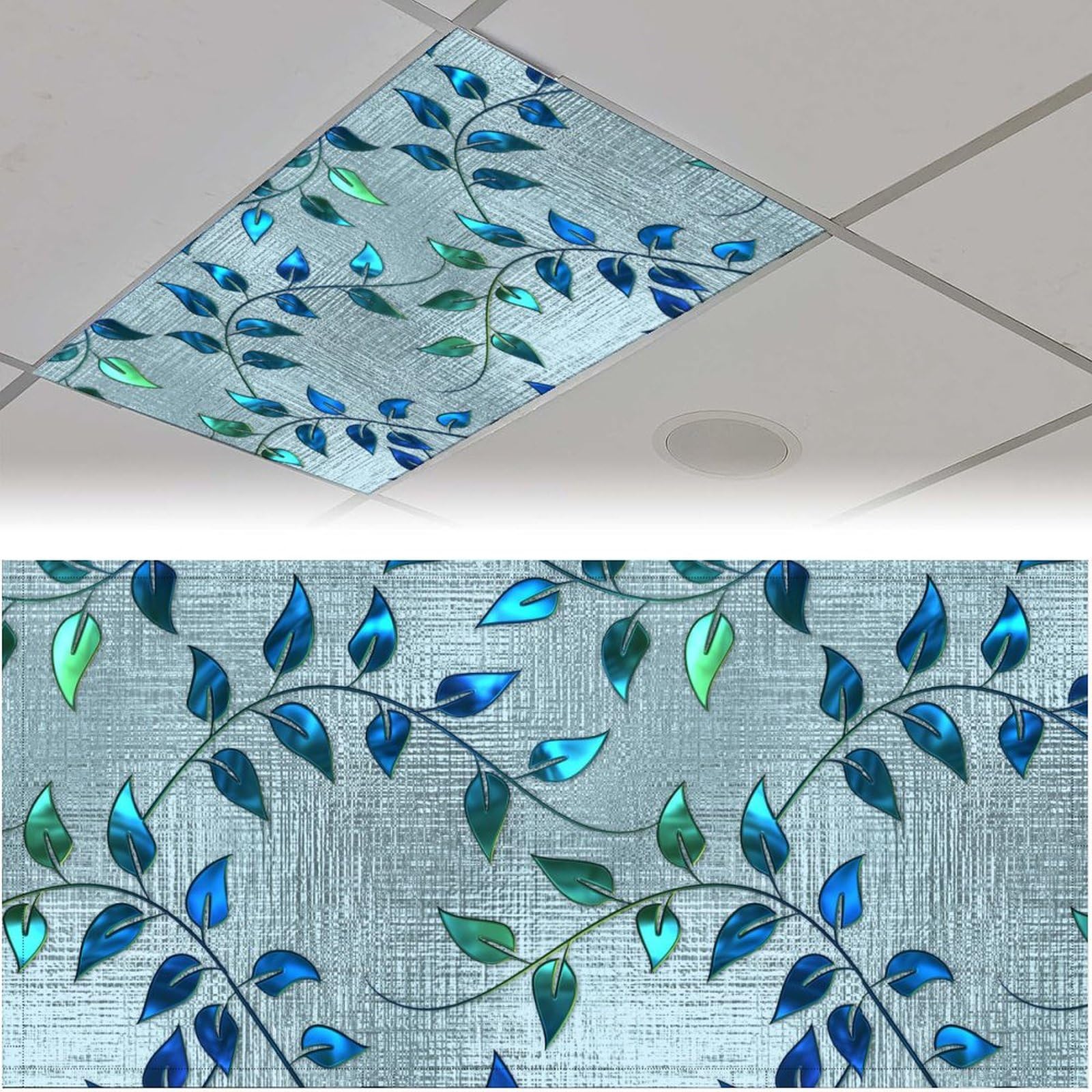MECVU 2 Pack Fluorescent Light Covers 4 X 2 Feet Blue Leaves Magnetic Light Cover for Drop Ceiling, Fluorescent Ceiling Shade Fi