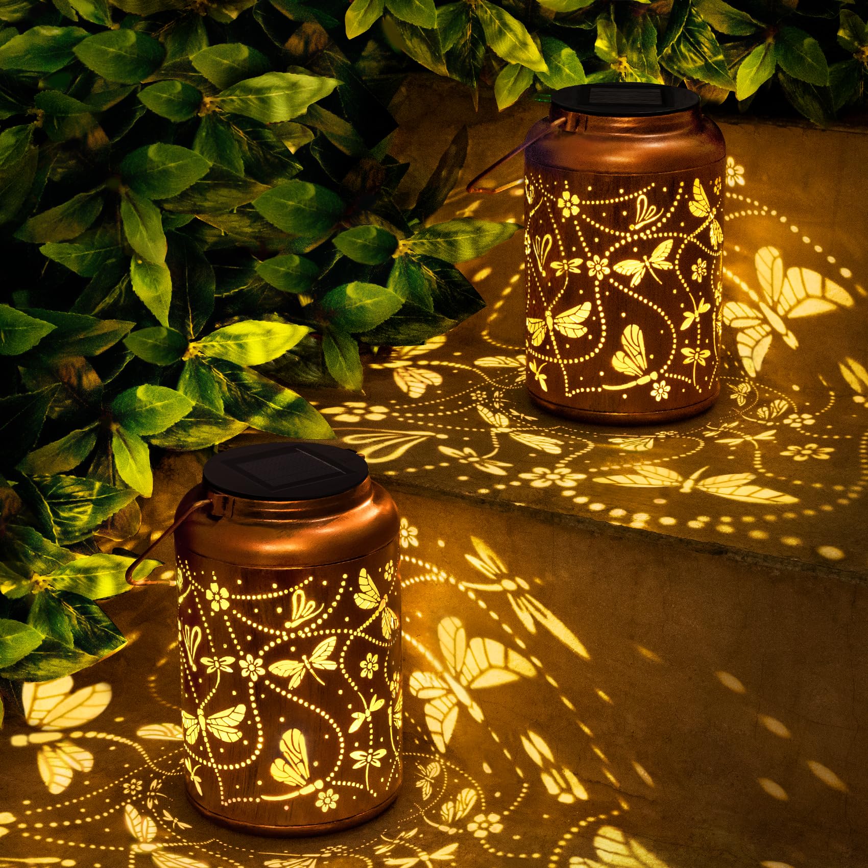 Christmas Gifts For Woman  2 Packs Dragonfly Solar Lanterns Outdoor Waterproof Dragonfly Gifts  Metal Hanging Lanterns For Patio Porch Garden Decor