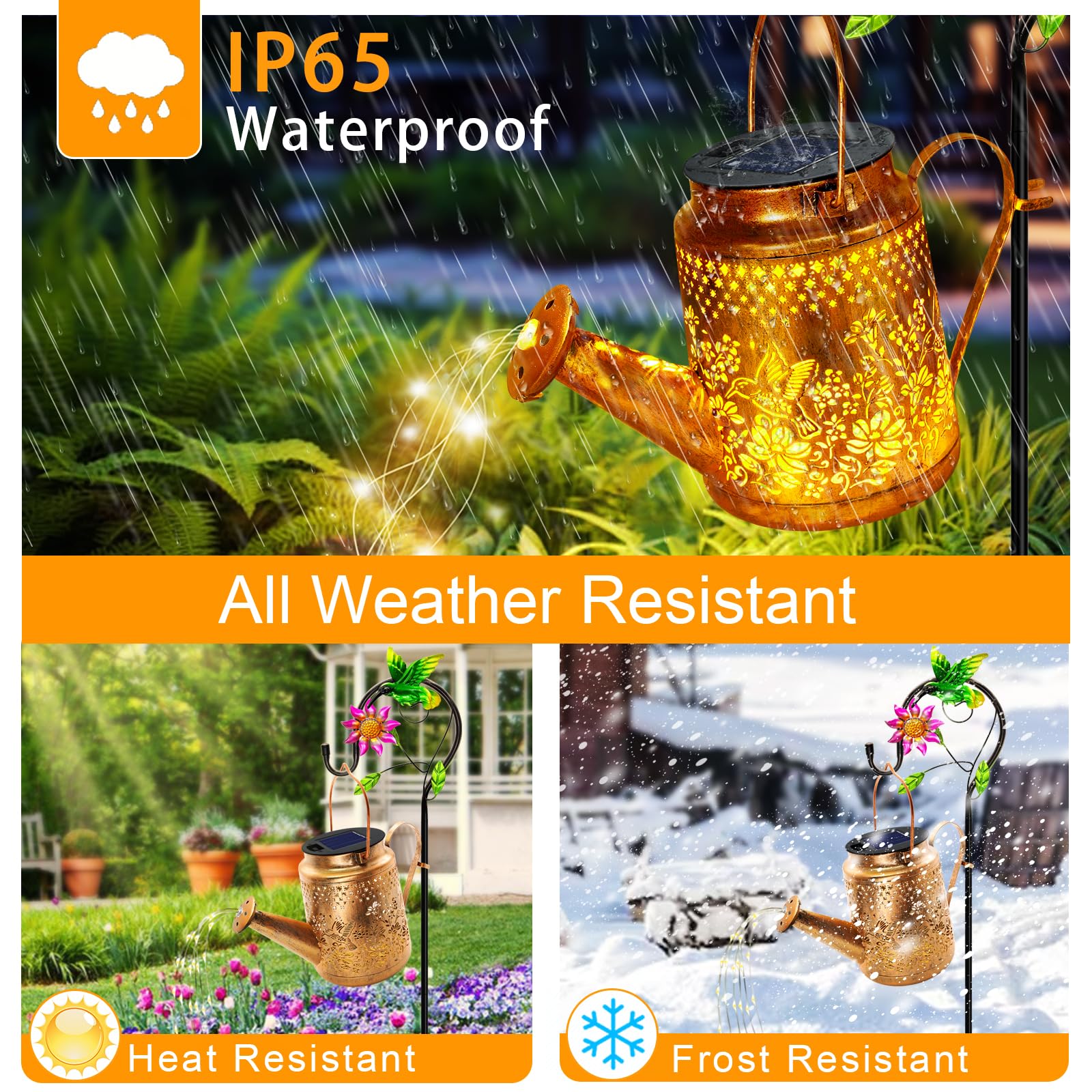 YJFWAL Solar Lanterns - Outdoor Waterproof Hummingbird Decor, Warm White, Metal, 1 Pack, Model QNHFN-SHD-1P-WW, Perfect for Garden & Patio