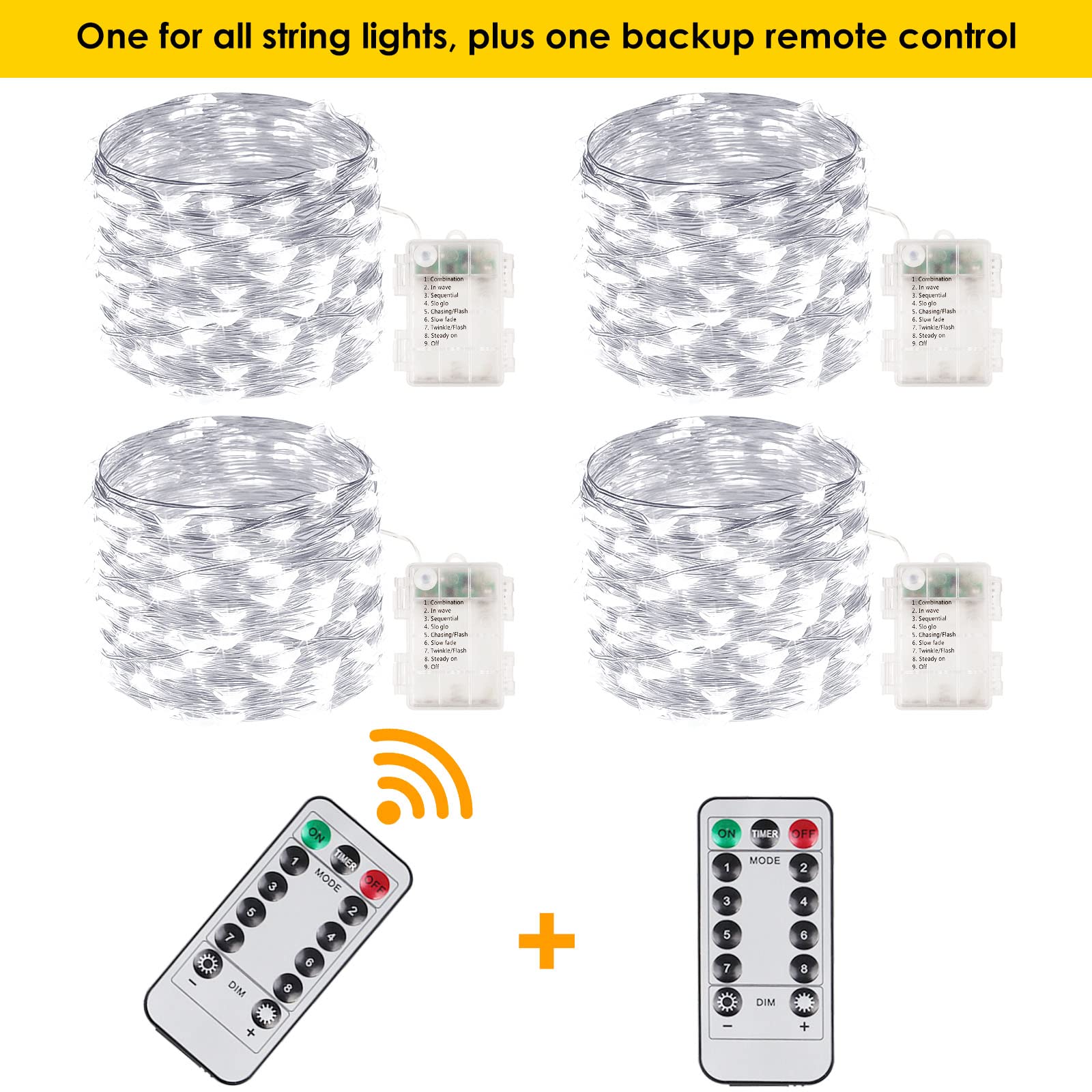 4 Pack 100 Led Fairy Lights Battery Operated With Remote, 33Ft Waterproof Twinkle Lights With Timer & 8 Modes, Fairy String Ligh