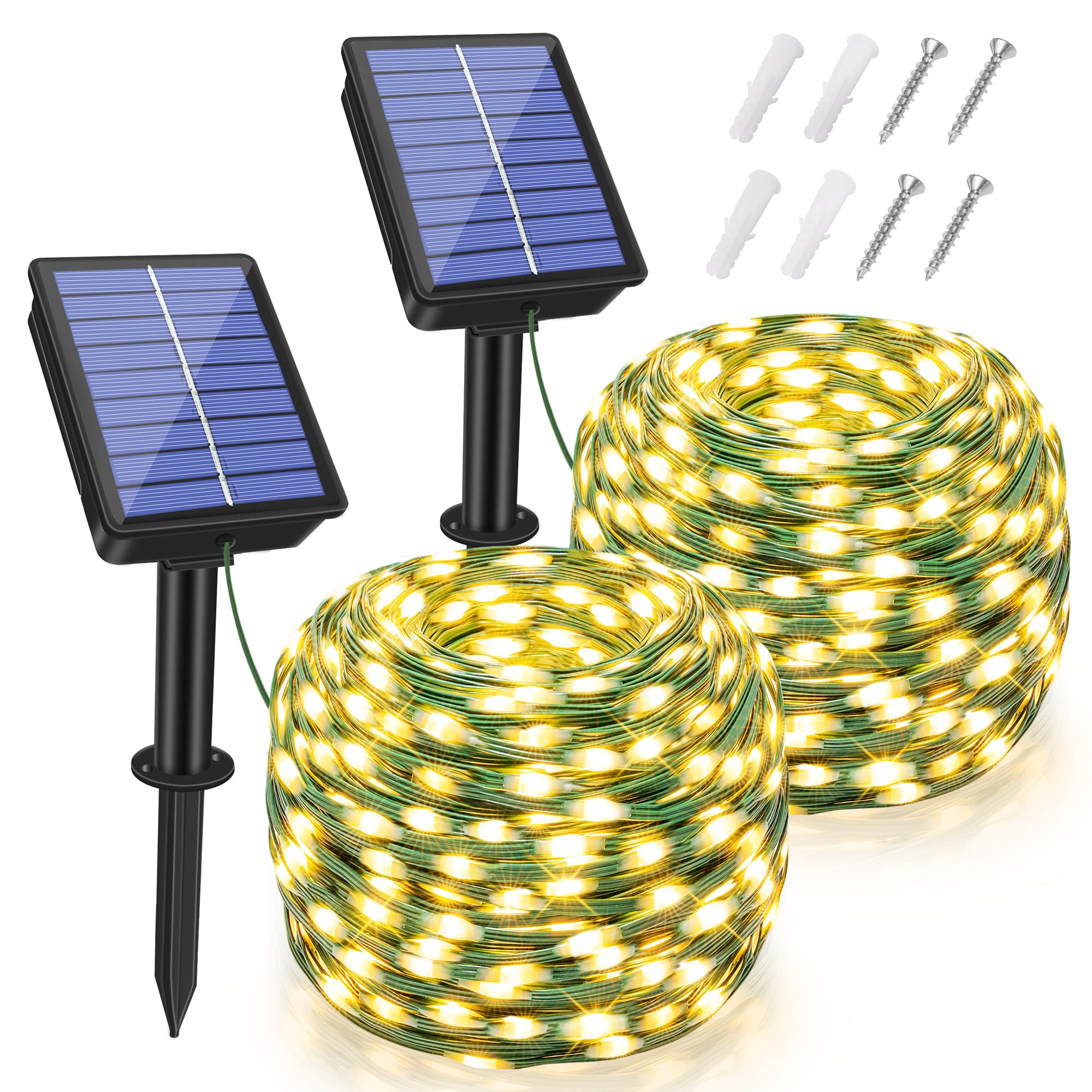2 Pack Solar String Lights Total 240LED 80FT, IP67 Waterproof String Lights for Outside with 8 Modes, Upgraded Solar Panel Fairy