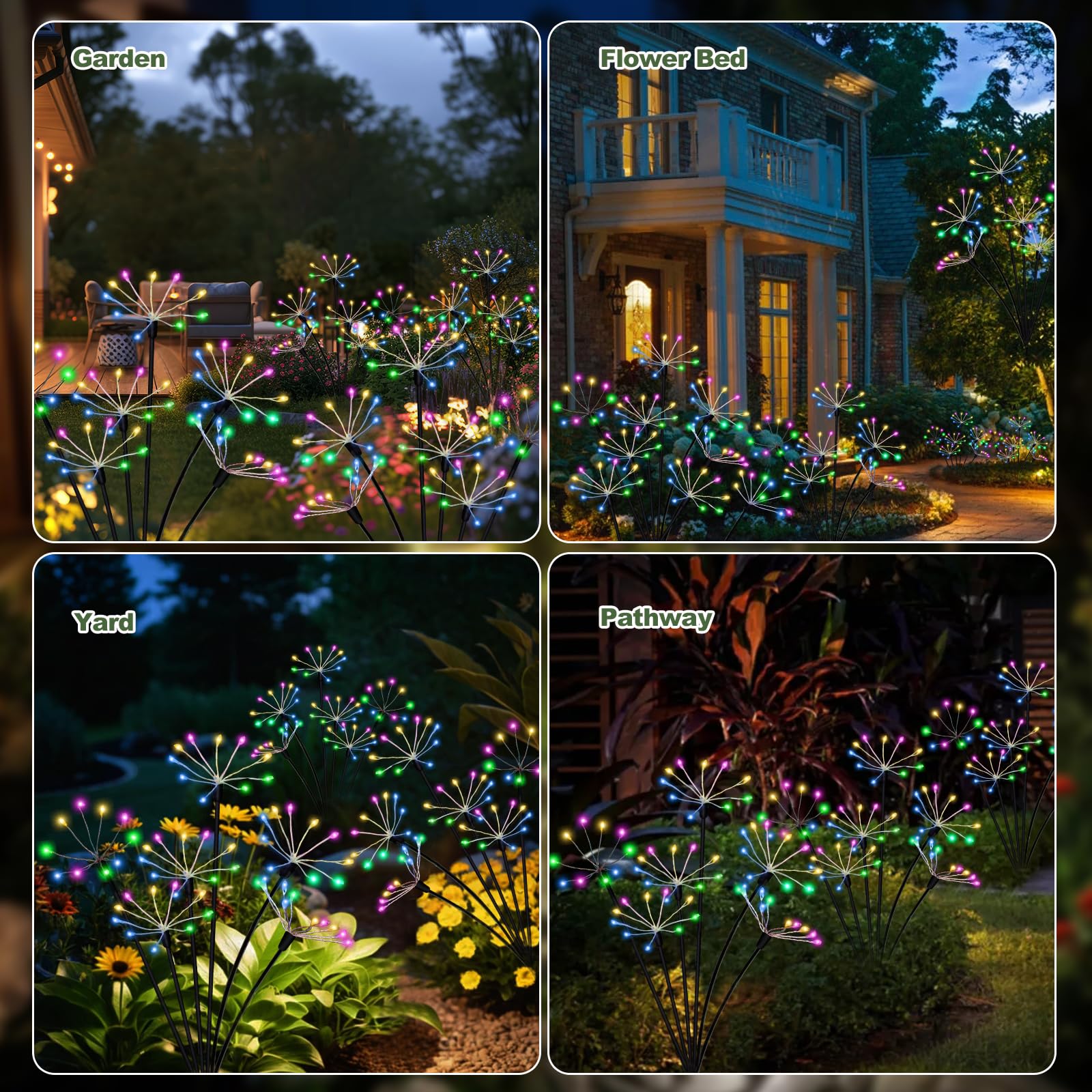 Solar Christmas Lights Outdoor Waterproof Decorative Solar Garden Lights 2 Pack 120Led Solar Firework Lights For Yard Bushes Law