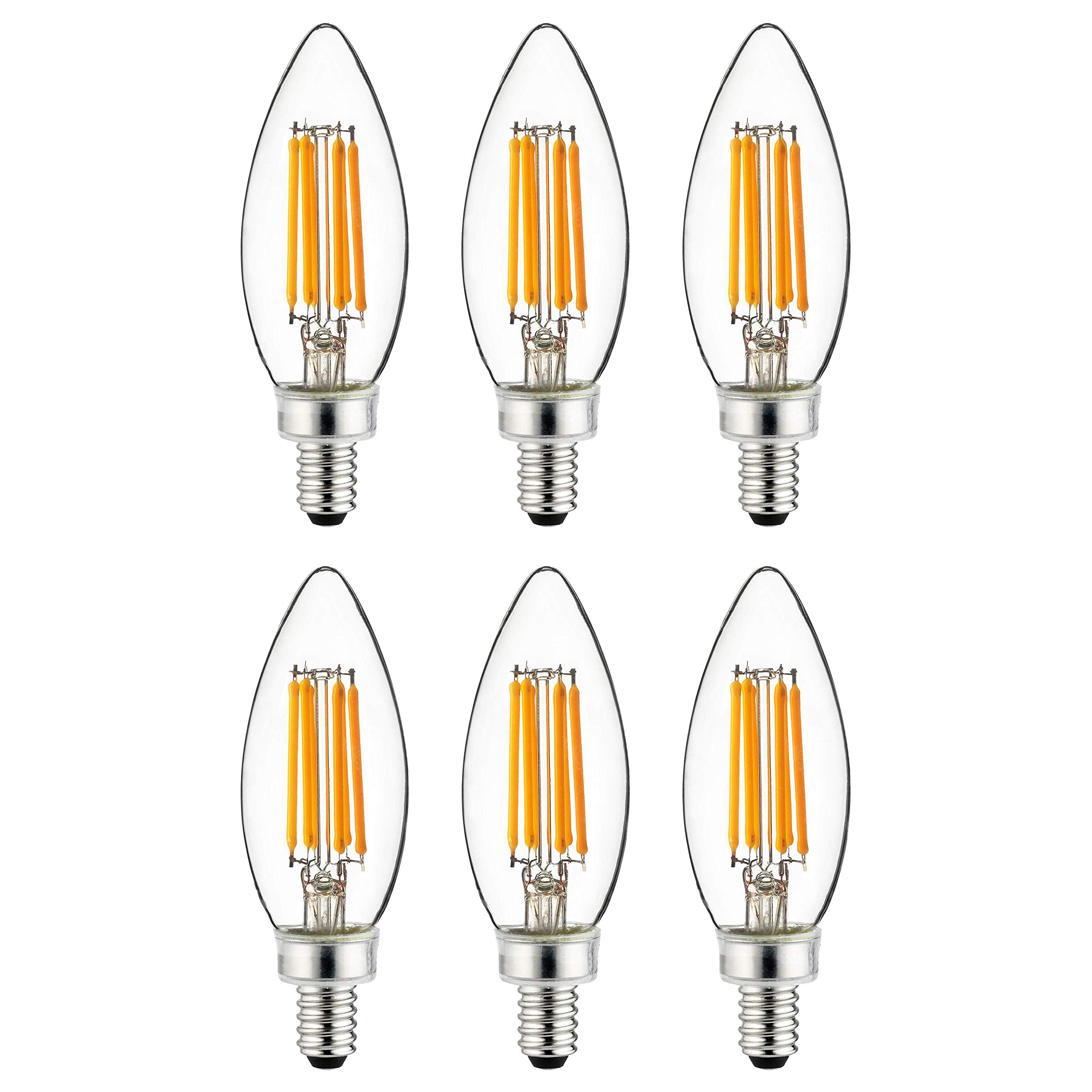 Sunlite LED Filament B11 Torpedo Tip Chandelier Light Bulb, 5 Watts (60 W Equivalent), 600 Lumens, 90CRI, Candelabra E12 Base, D