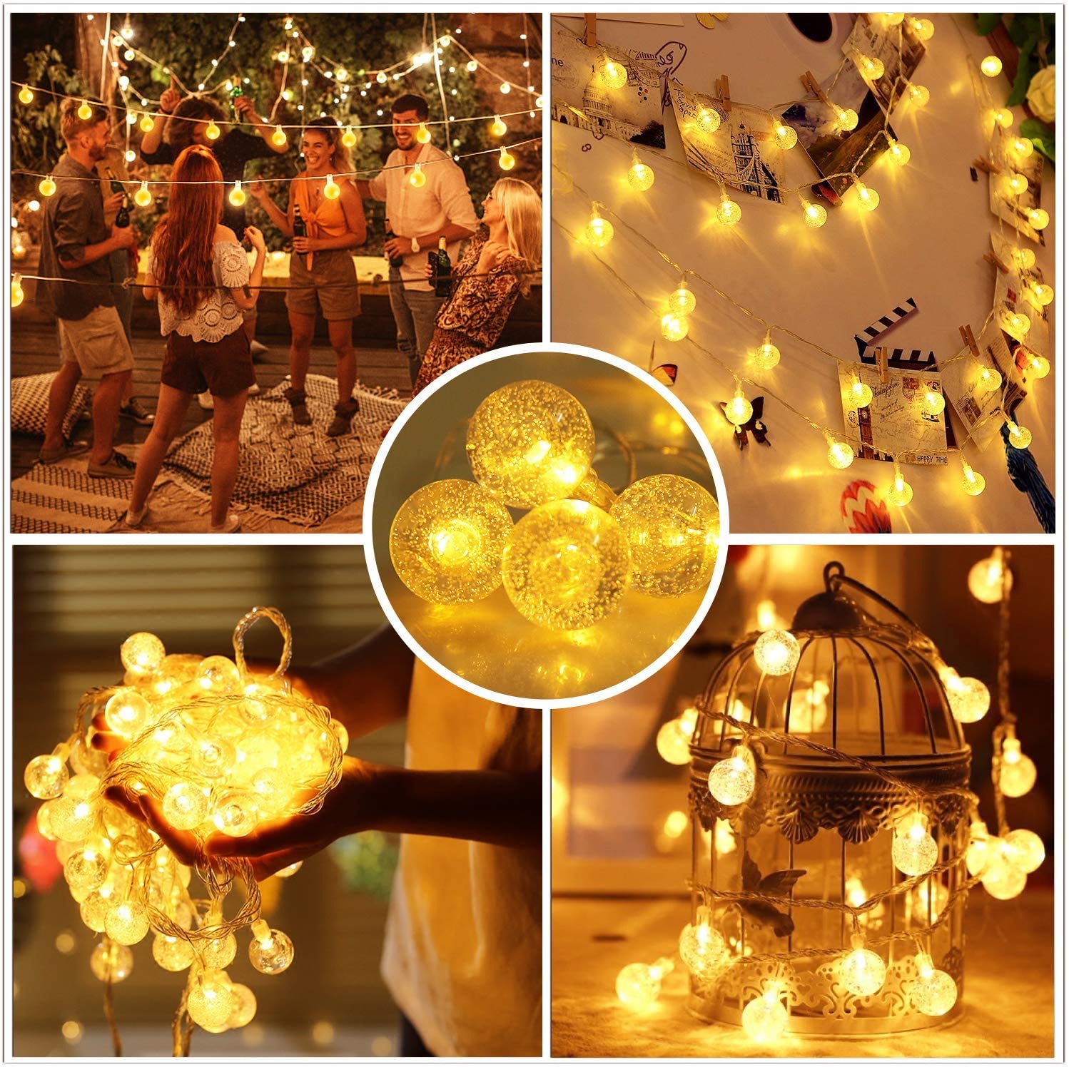 YoTelim Battery Operated Globe String Lights, 80 LED, 33 FT, Warm White, Waterproof, 8 Modes with Remote Control