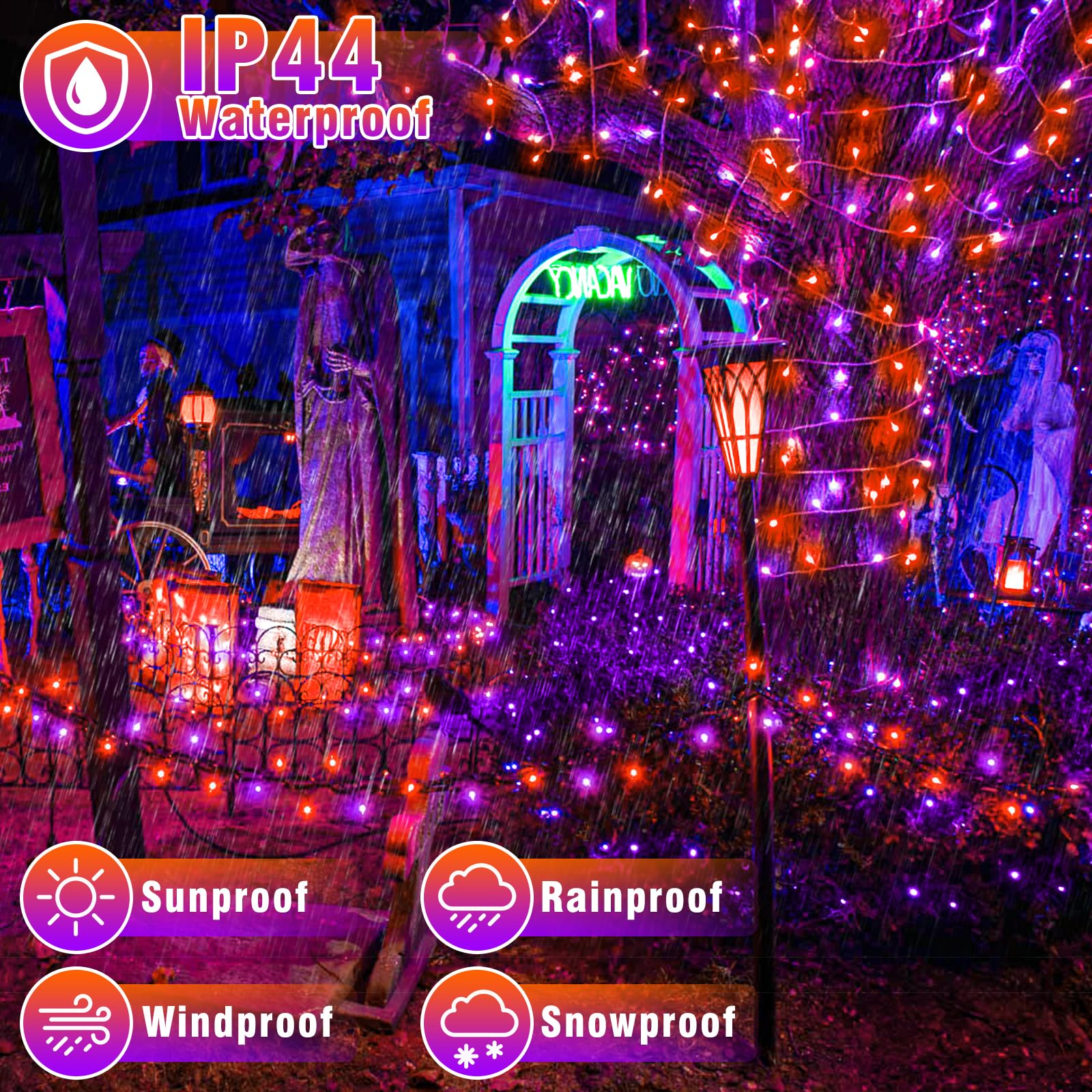Nielfoi 66Ft 200 Led Christmas Lights Outdoor  Orange & Purple Christmas String Lights Indoor Waterproof With 8 Modes  Connectable Clear Wire Twinkle Fairy Lights For Indoor Home Xmas Garden Decor