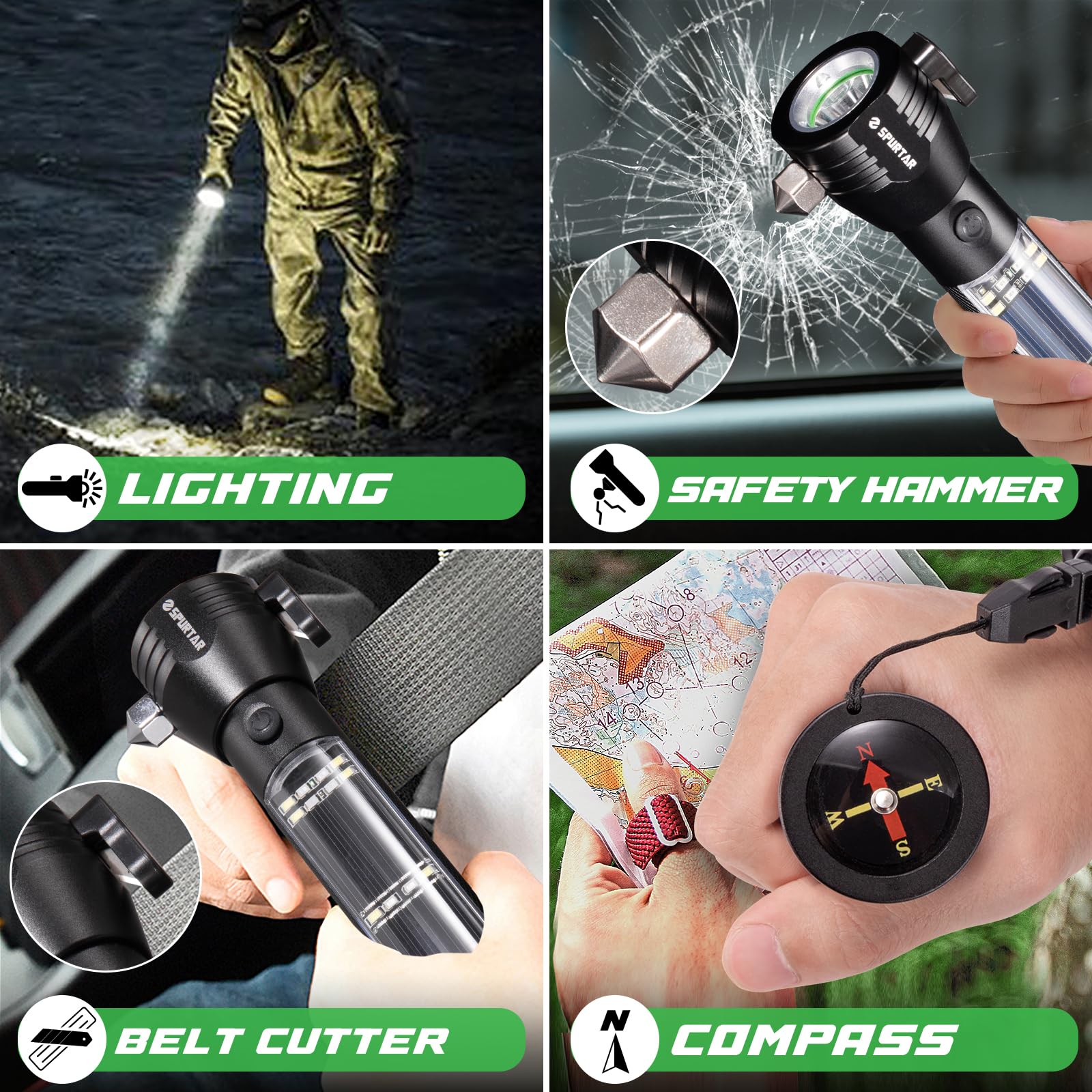 Spurtar Solar/Rechargeable LED Flashlight, 2 Packs 2000mAh USB Rechargeable Tactical Torch Multi Function Ultra Bright Flashligh