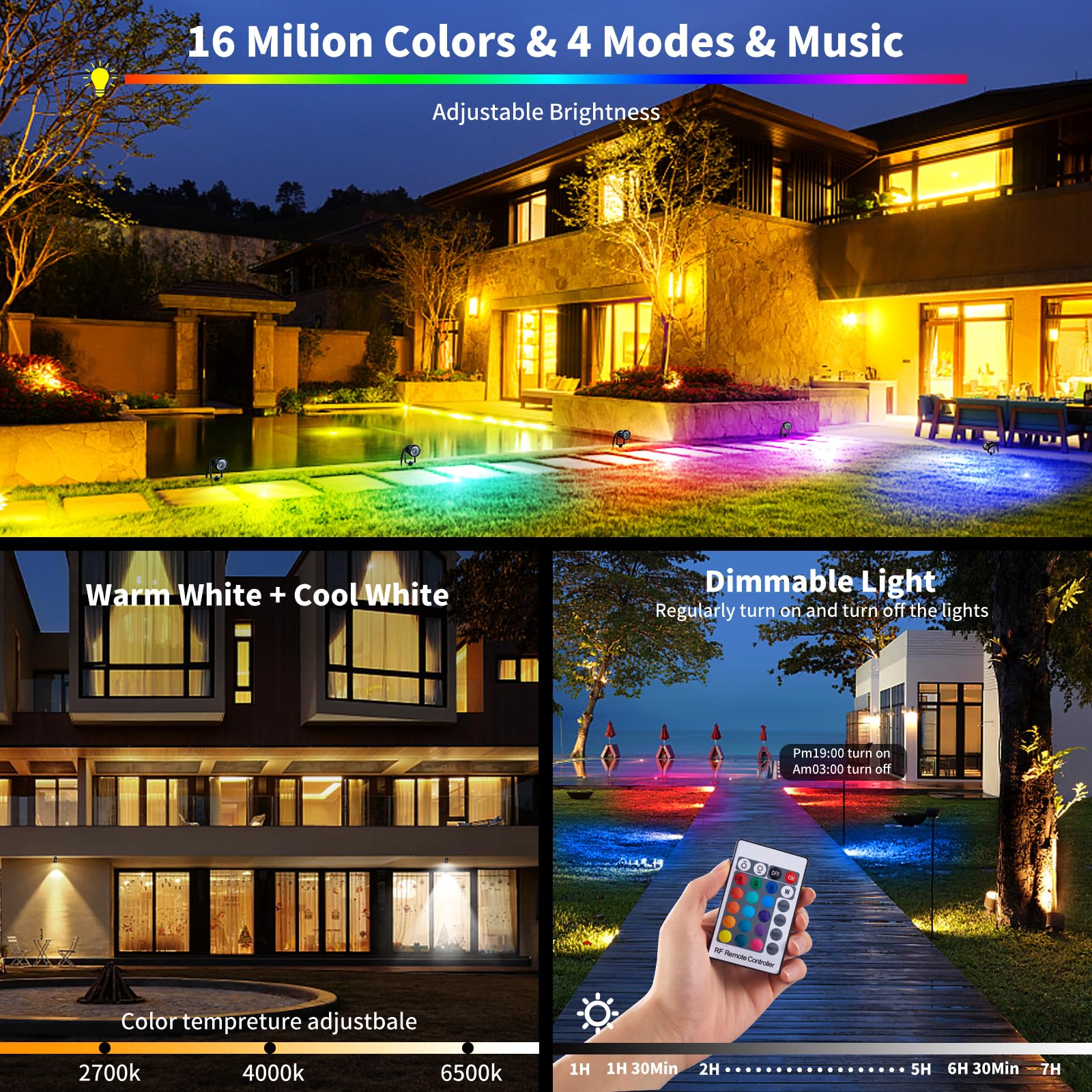 Musuger 1500Lm Rgb Led Landscape Lighting, 15W Color Changing Outdoor Flood Lights - 4 Packs