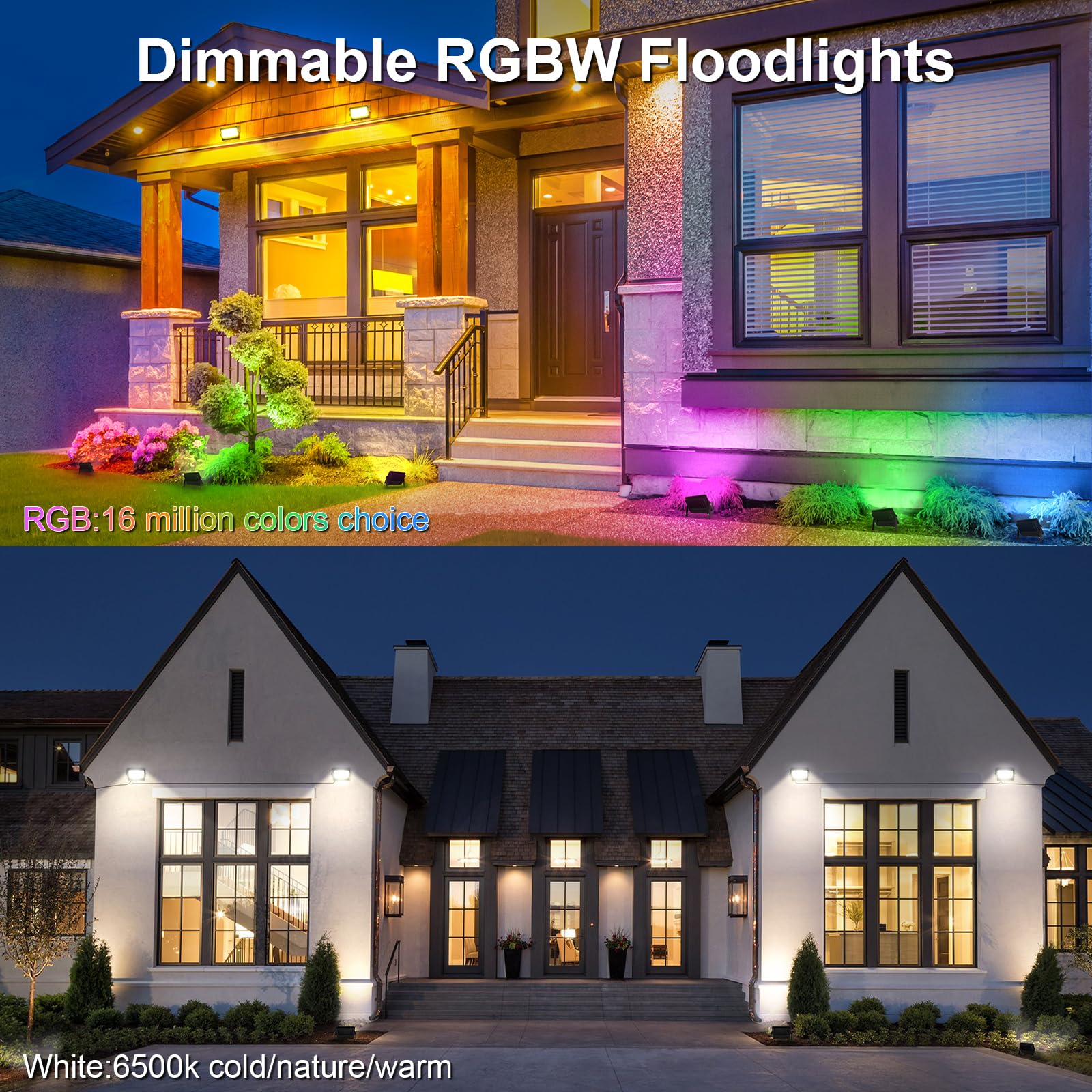 Led Flood Light Outdoor, Rgbw Floodlight App / Remote / Voice Control, Ip66 Waterproof 300W Equivalent Uplight, Diy Scenes/Timin