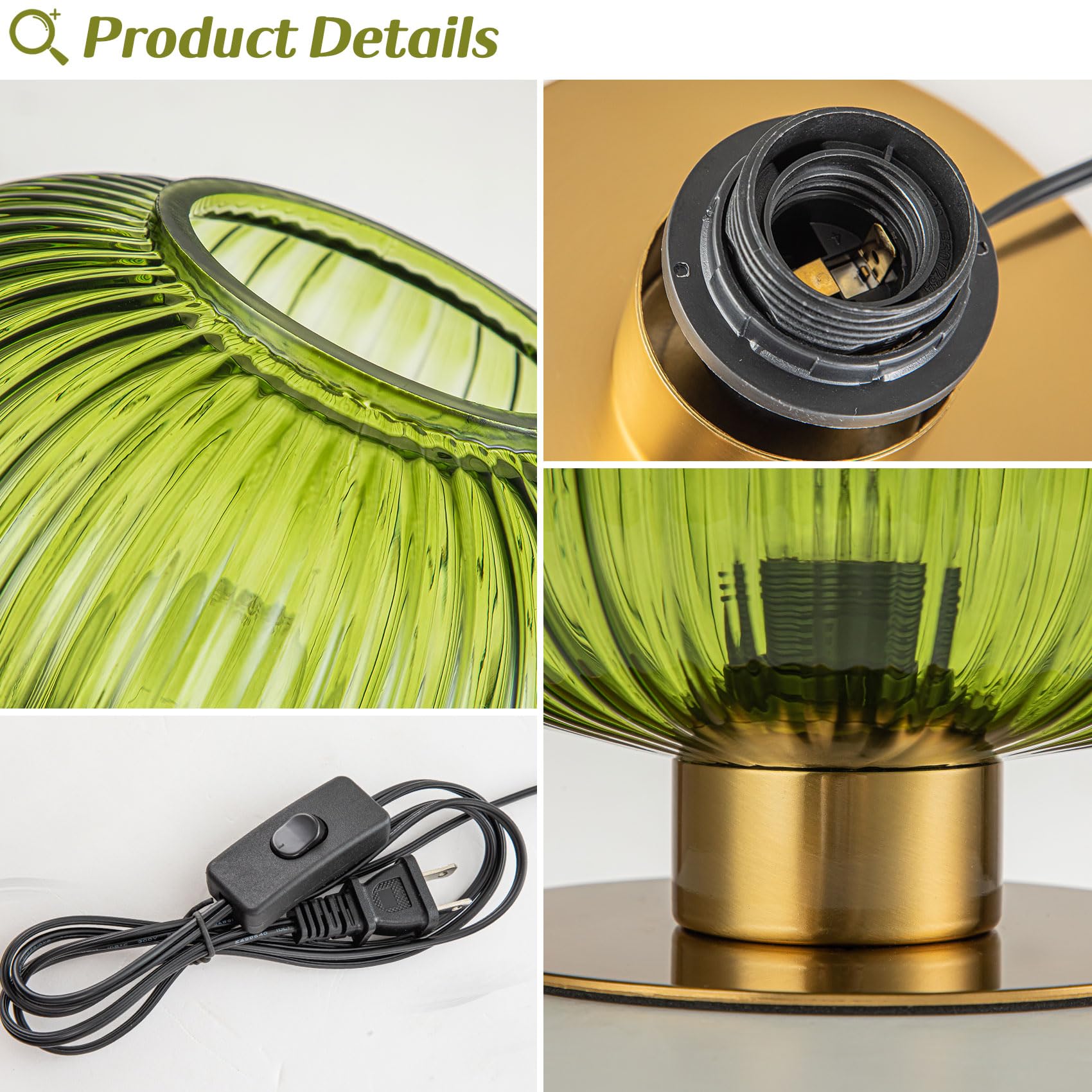 Soutas Small Table Lamp, Elegant Green Glass with Ribbed Shade, Decorative Bedside Lighting, Model QA1193
