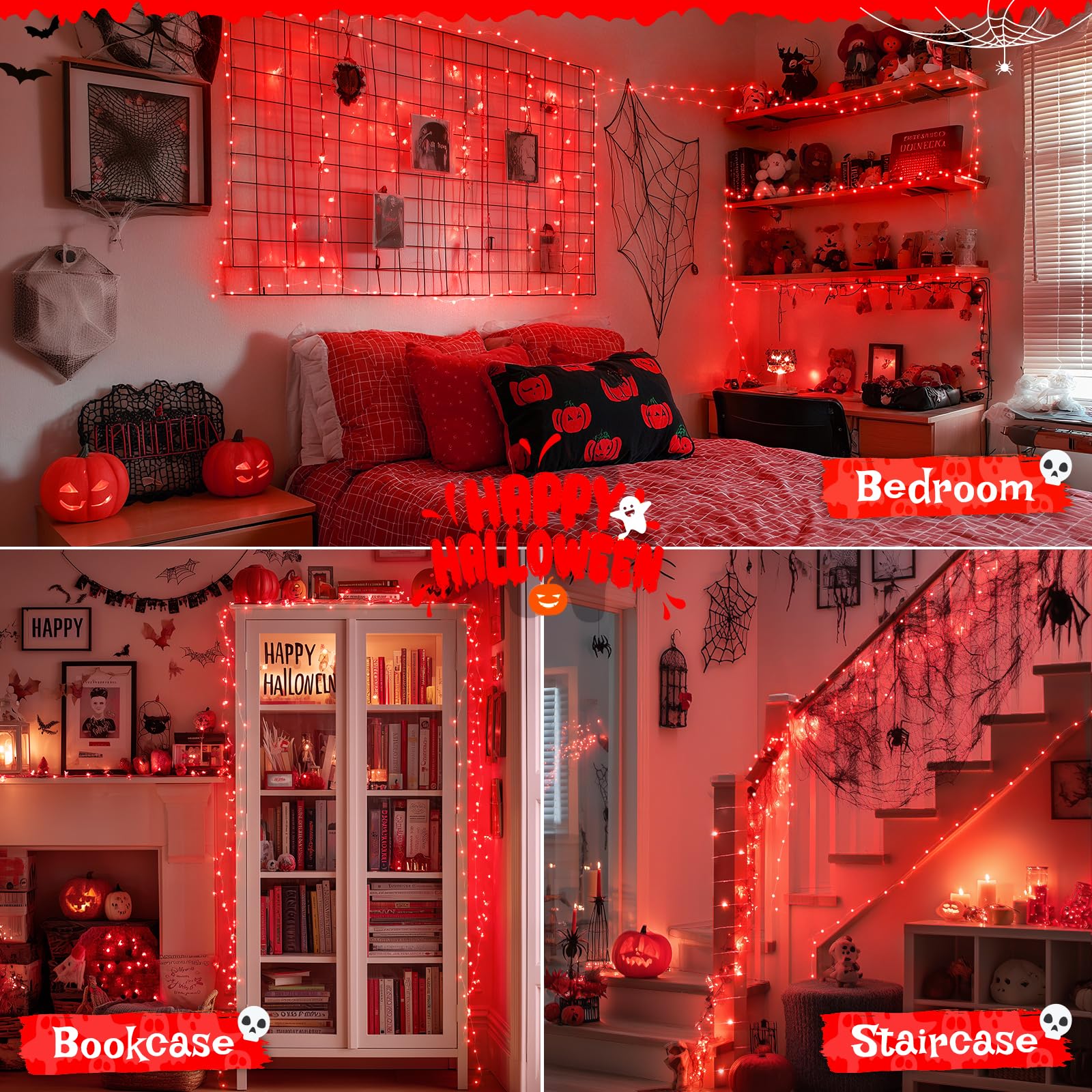JMEXSUSS 2 Pack Red Fairy Lights Battery Operated, Total 200 LED 66ft Red String Lights Battery Powered with Remote, 8 Modes Hal
