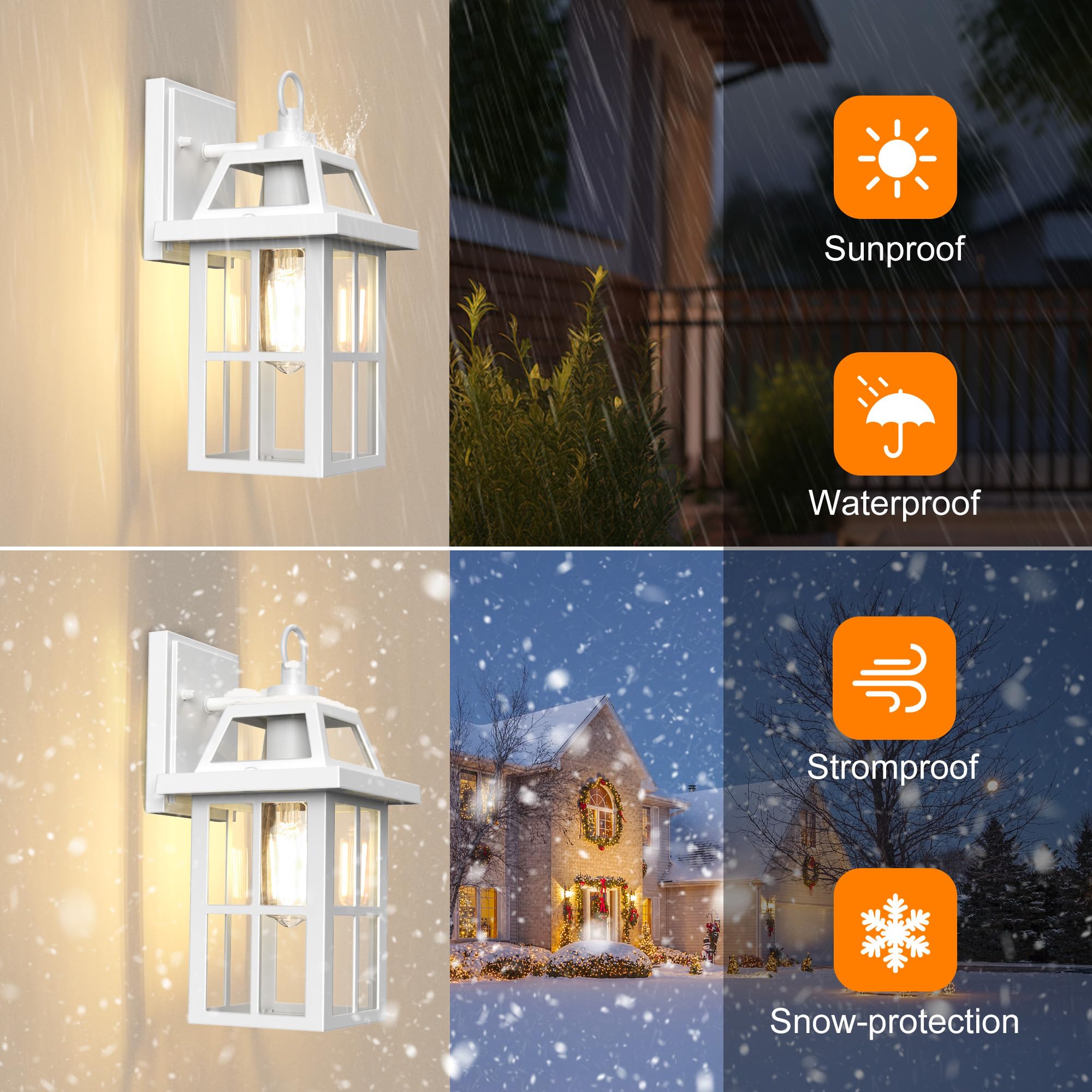 Wihtu Outdoor Wall Lantern, White Porch Lights With Glass Shade, Waterproof Wall Sconce Light, Fixtures Exterior Wall Lighting,