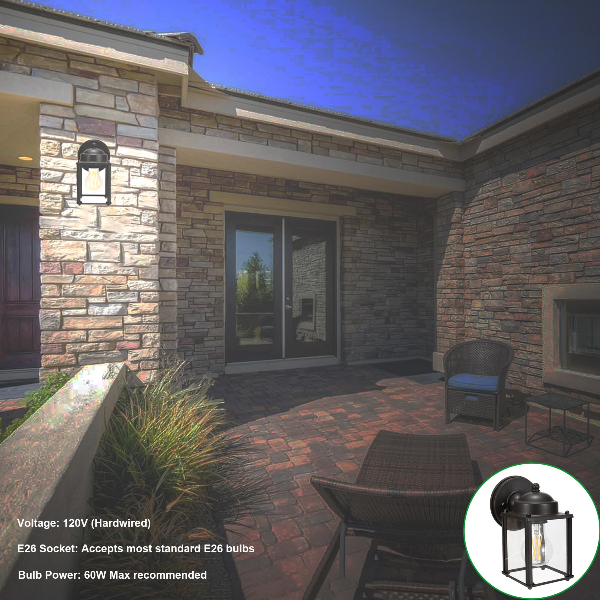 LIT-PaTH Outdoor Wall Lantern Sconce, 60W Max, Aluminum, Bronze Finish, E26 Base, 2-Pack, Model LT-WL017-BRZ-2PK