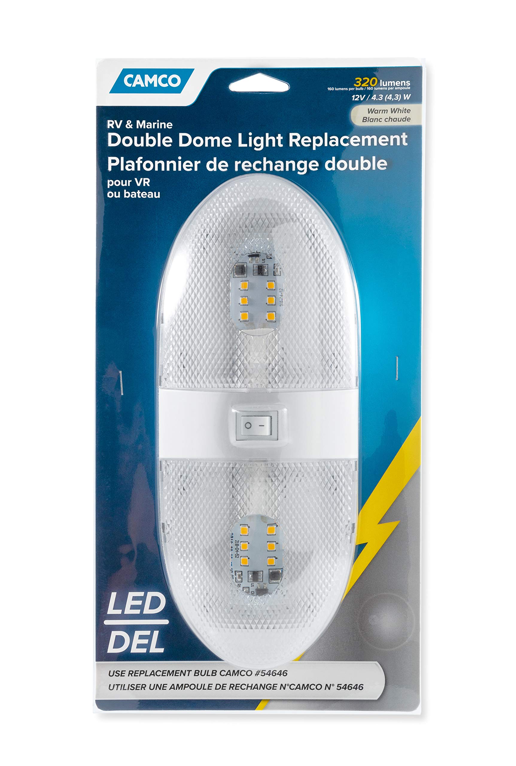 Camco 41321 Replacement Led Double Dome Light - White, Plastic, One Size