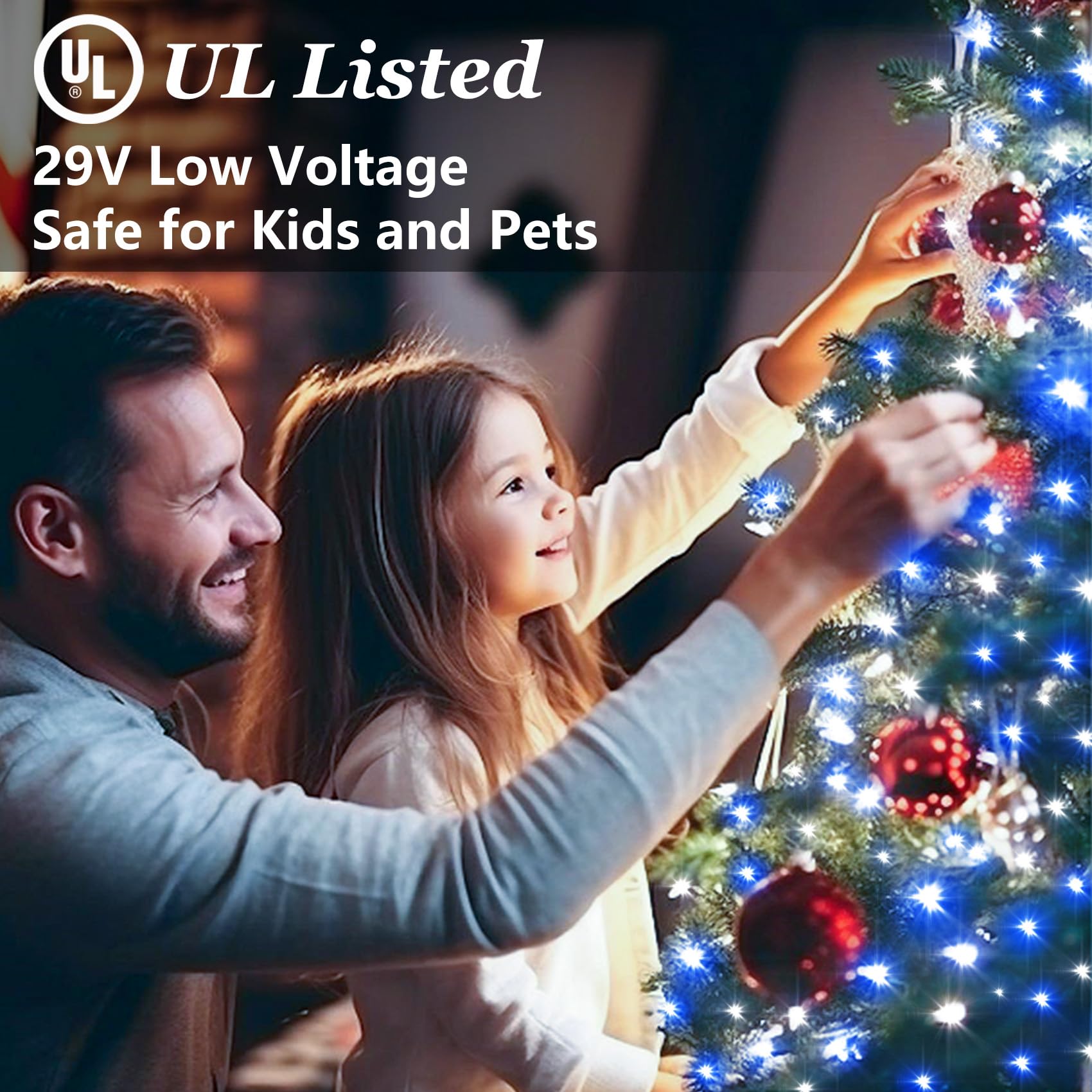 750 Led Christmas String Lights Outdoor  240Ft Twinkle Fairy Lights With Timer & Memory  12 Modes Dimmable Waterproof Tree Light For House Patio Wedding Party Christmas Decororations  Blue & White