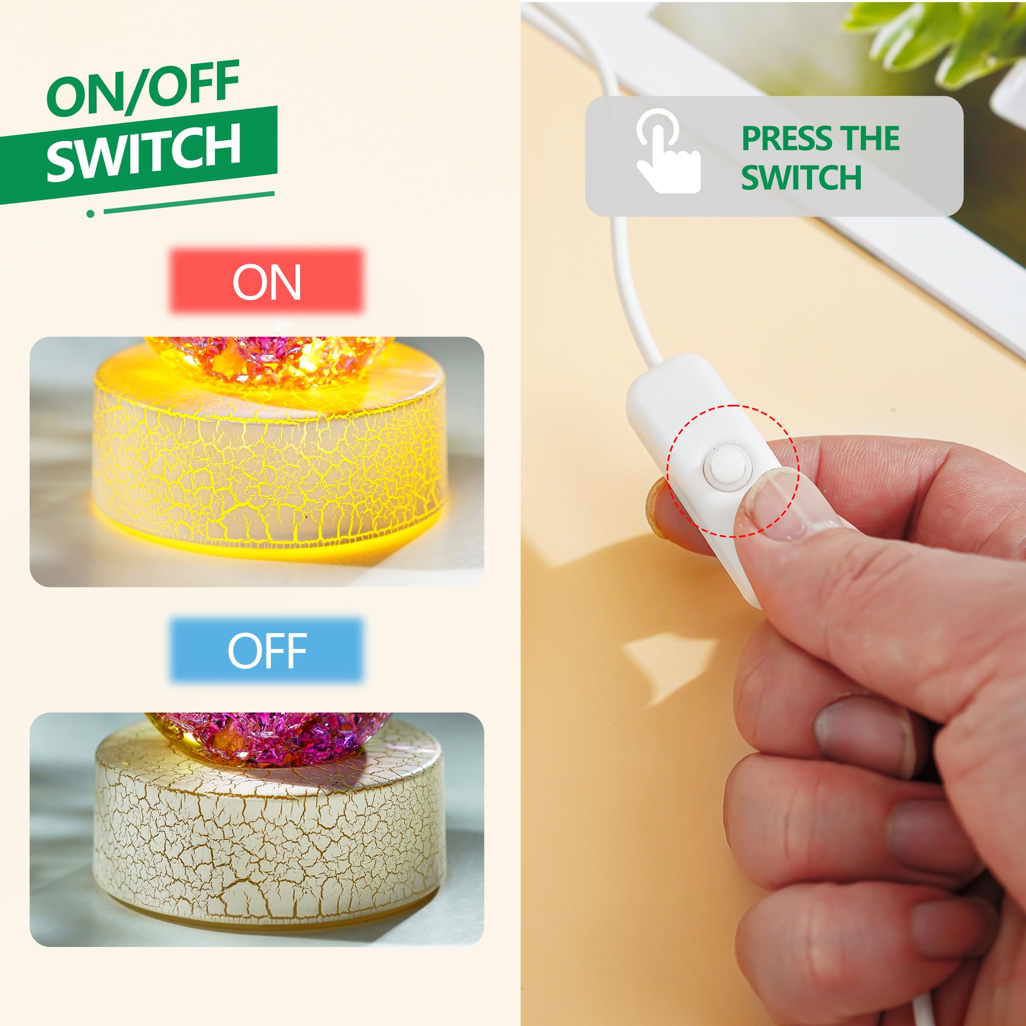 ZEERSHEE LED Display Stand for 3D Crystal Art, 2Pcs, Beige, Plastic, 2.7x1 inch, Warm Light Lamp Base for Home Decor