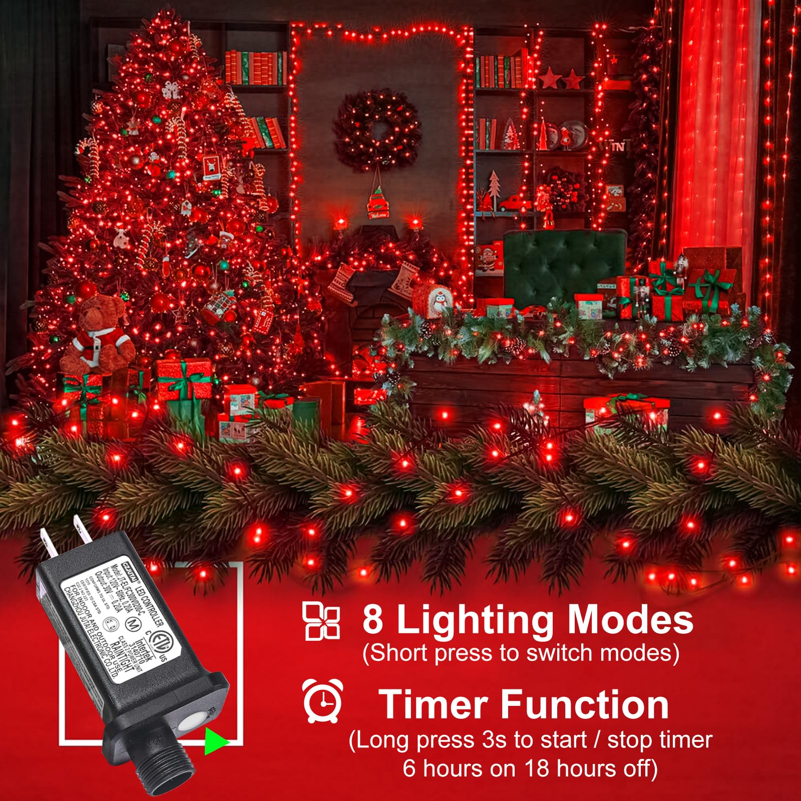 200Ft 600 Led Christmas String Lights, 2 Pack Christmas Tree Lights With Green Wire Waterproof, 8 Modes Plug In Twinkle Lights O