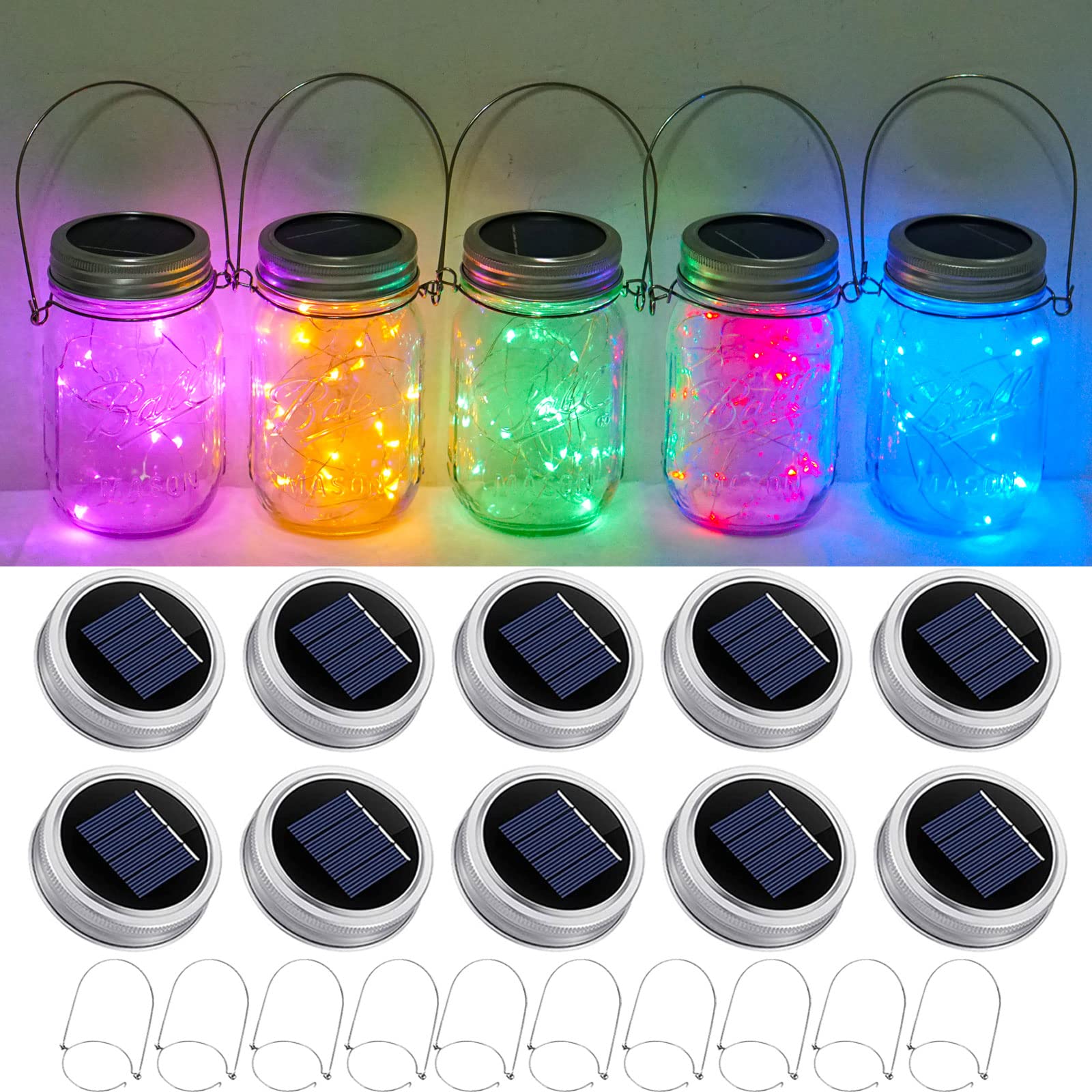 Solar Light for Mason Jars 20 LED Outdoor Fairy String Light Lids with Hangers for Jar Lantern Waterproof Rust Resist for Patio 