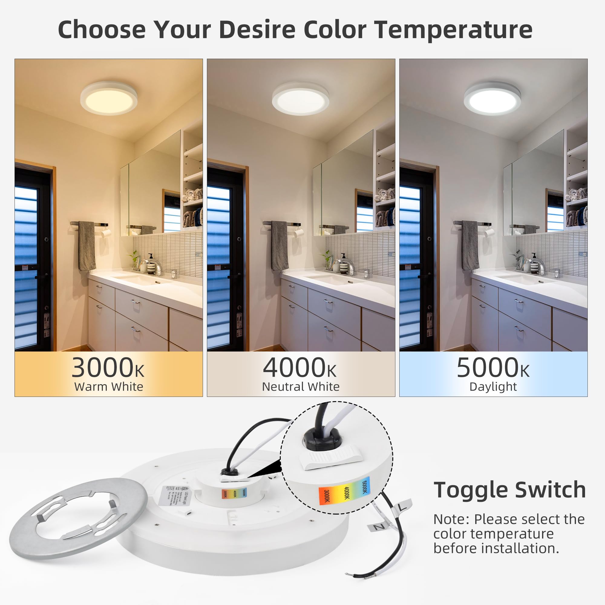 Hlite 7.5" Flush Mount LED Ceiling Light, Dimmable, CRI90, 15W, 1500 LM, Selectable 3000K/4000K/
