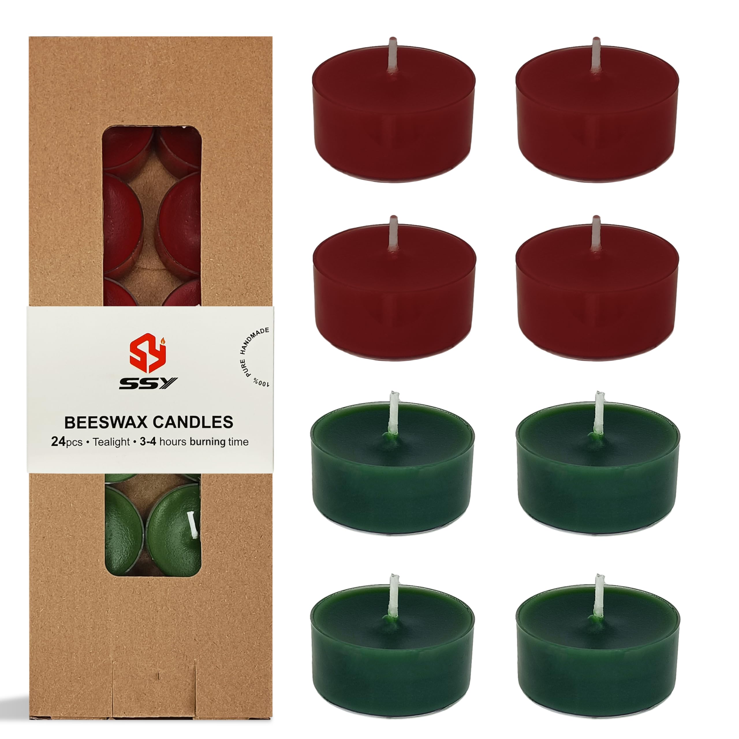 Tea Candles Handmade 24 Pack Cedar Apple Scented Smokeless Tea Lights Candle 7 Hour Tealight Candle for Wedding Christmas Decoration(Red Green)
