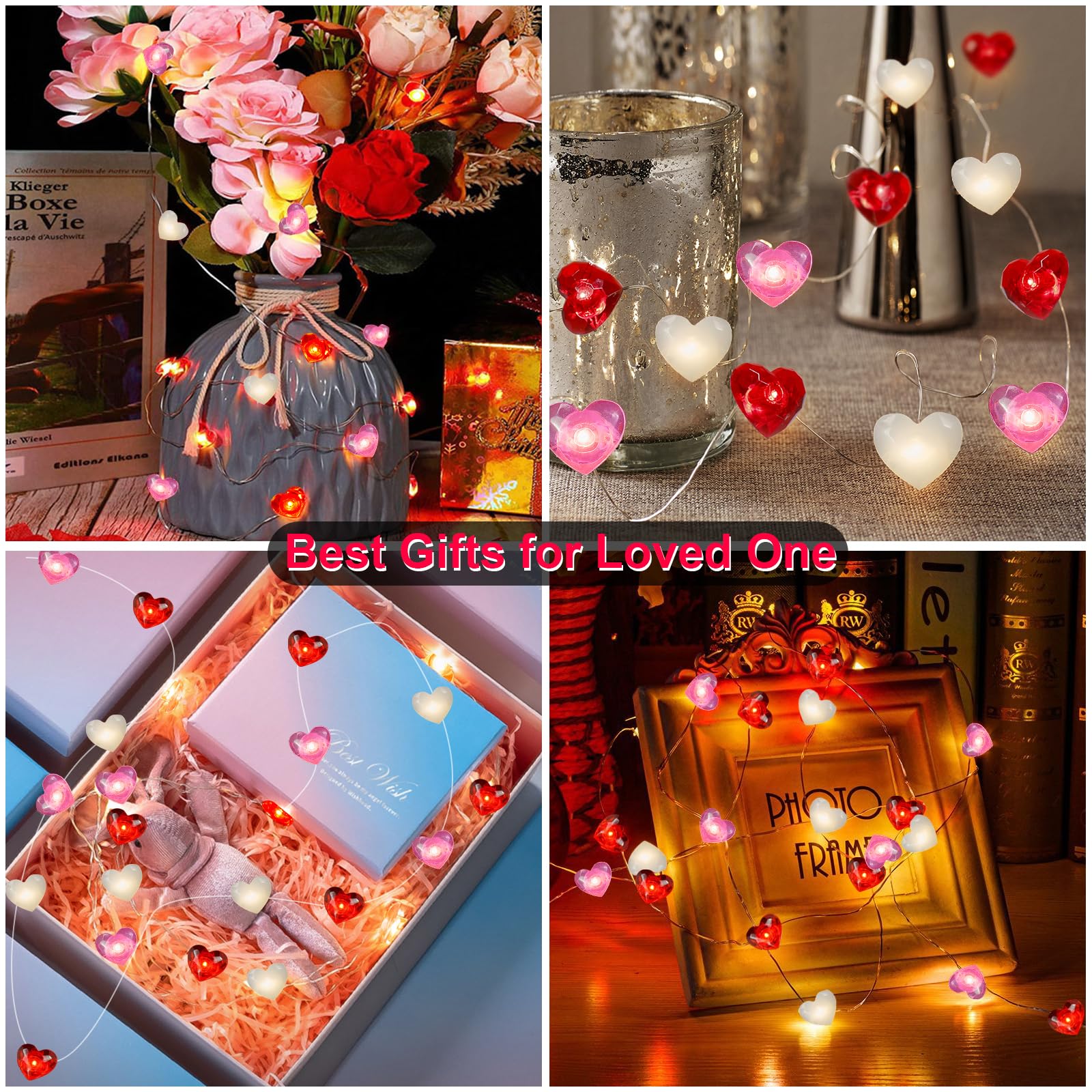Valentines Day Heart Fairy Lights-14.4Ft 40Led Battery Powered Red Pink White Heart Twinkle String Lights With 8 Modes Timer Rem