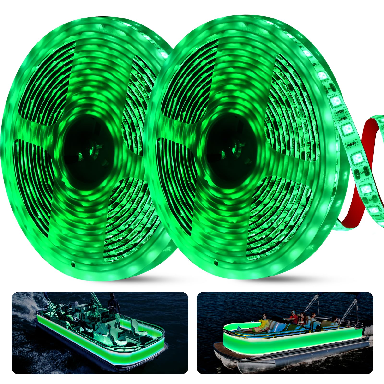 JUIOHAKY LED Strip Lights for Boats, 66ft Waterproof Interior Deck Light, Green, Marine-Grade Material, Model c35e87ef-7603-4df1-b31