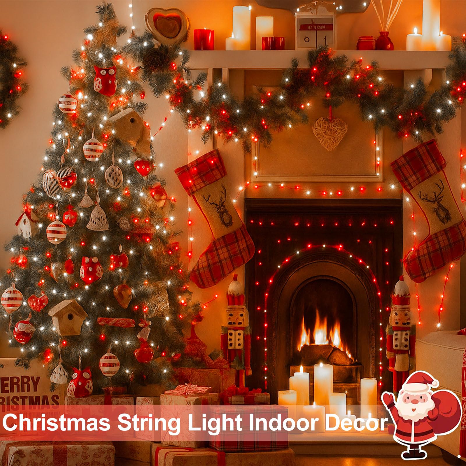 4 Pack 180Ft Solar Christmas Lights Outdoor Waterproof  Super Bright 320 Led Solar String Lights With 8 Lighting Modes  Green Wire Twinkle Tree Light For Outside Xmas Party Decorations (Red And White)