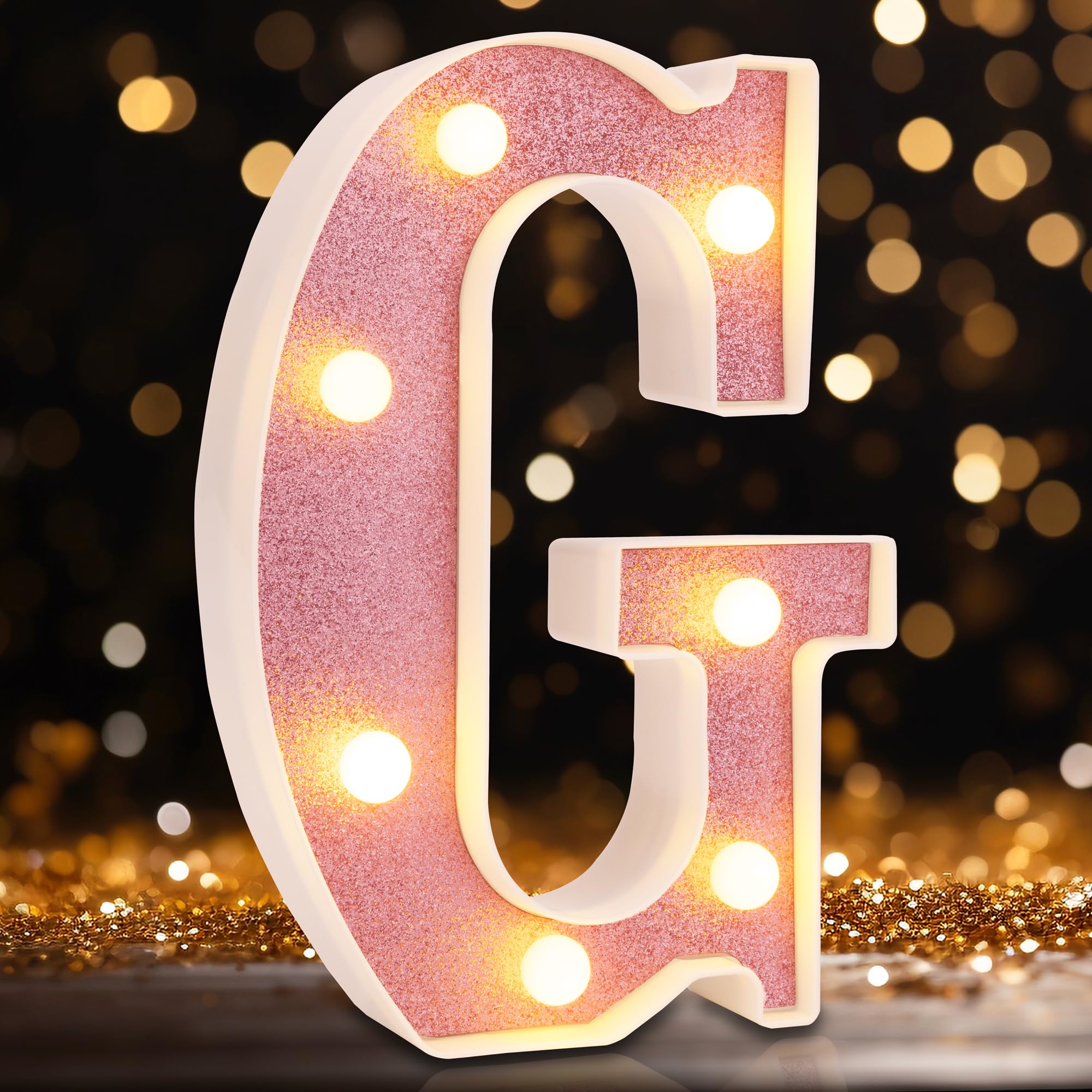 DyingSwan LED Marquee Letter G, 8.58 Inch Light Up Sign, Battery Powered, Pink Glitter Plastic Decor for Parties and Events
