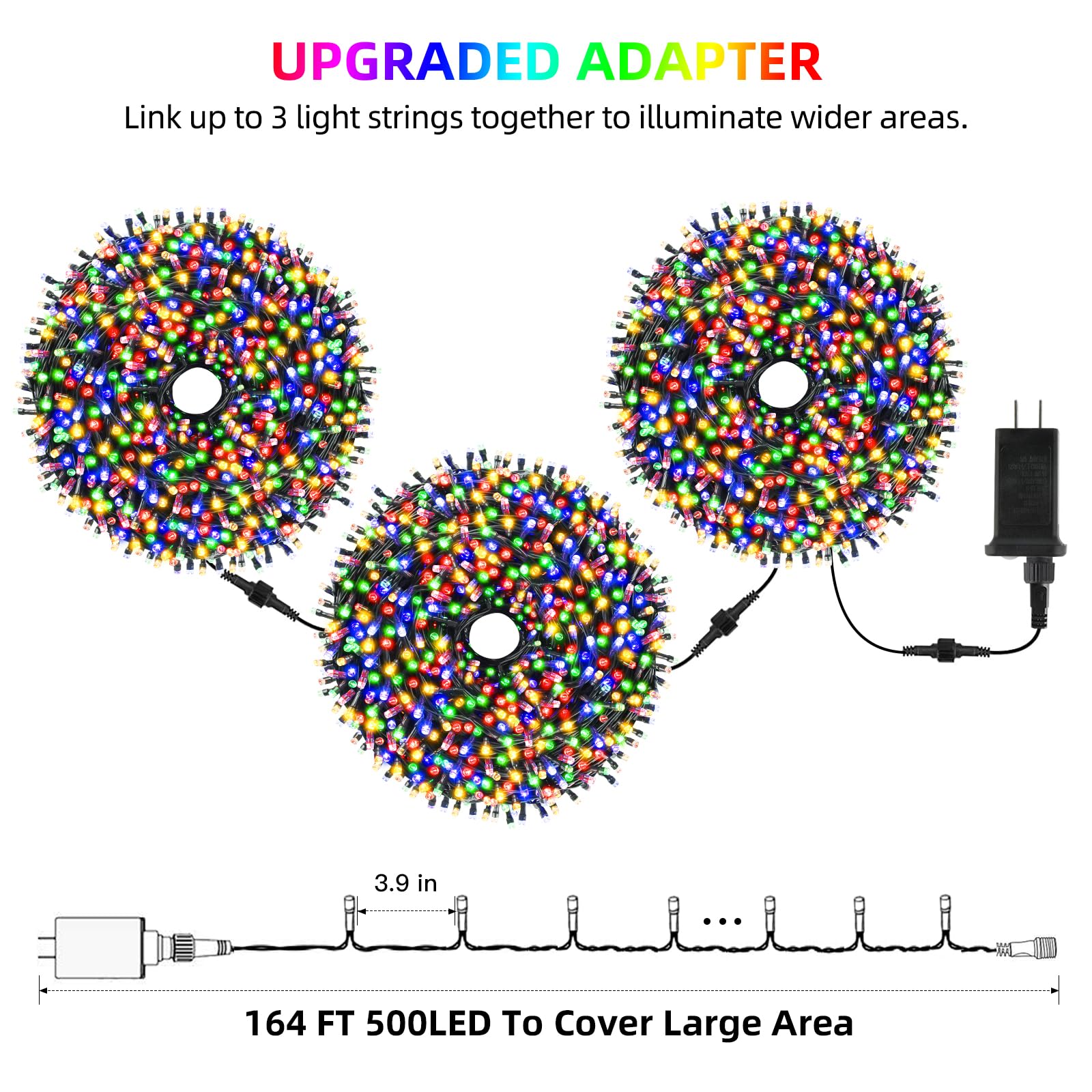 Chuya Christmas String Lights, 500 LED Multicolor Fairy Lights, 164FT, Waterproof, Timer, Remote, 8 Lighting Modes, Model QL300AE