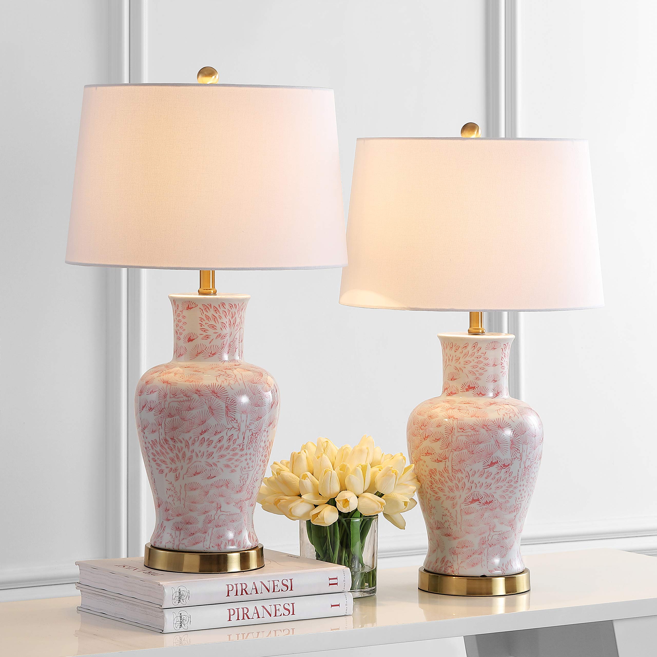 SAFAVIEH Lighting Collection Calli Pink/ White Chinoiserie 28-inch Bedroom Living Room Home Office Desk Nightstand Table Lamp Se