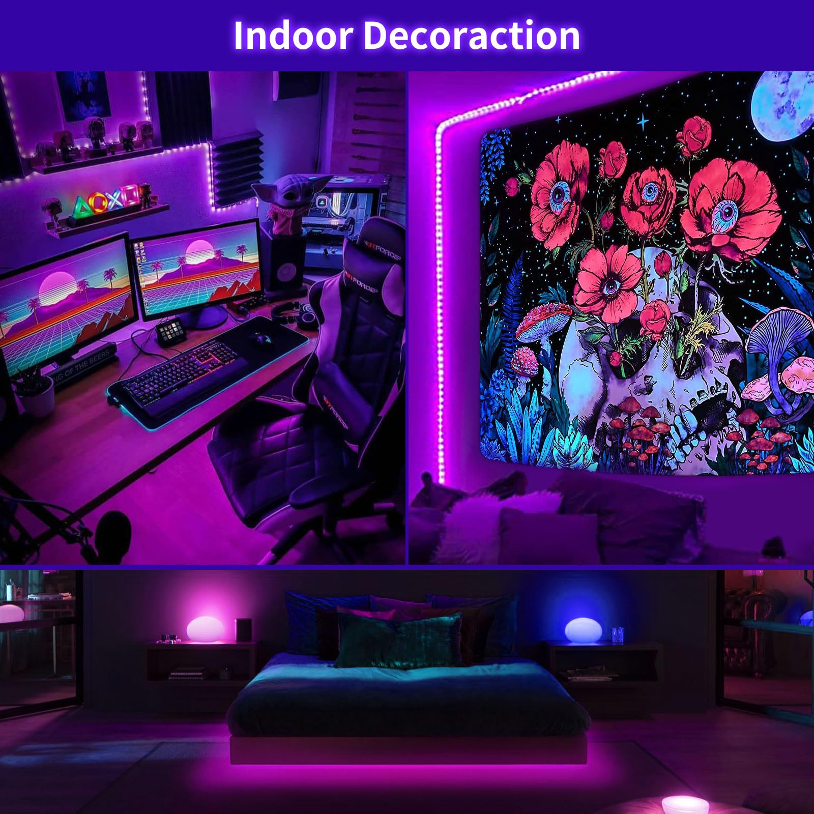 Isuerfy Dimmable Black Light Strip Kit 66Ft, 1200 Leds, Perfect For Glow Parties & Decor