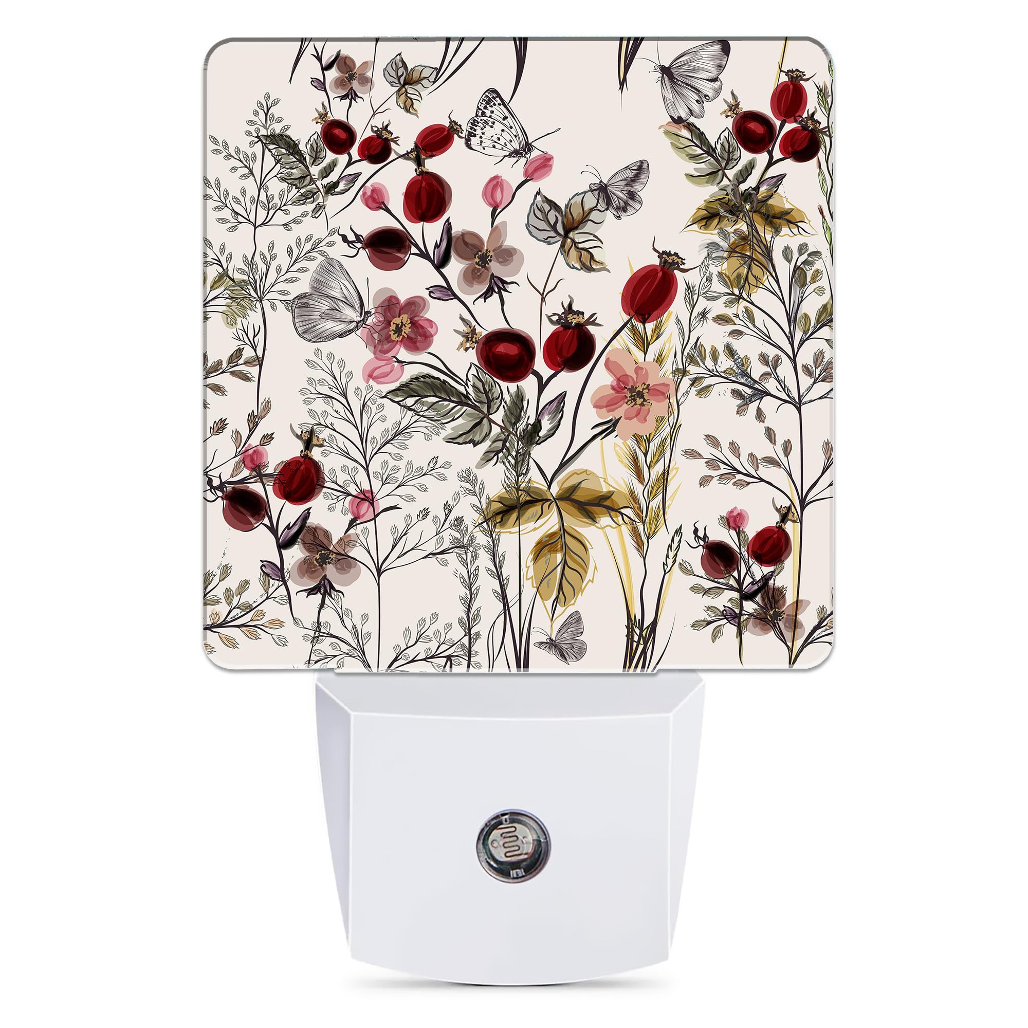 Jopowide Vintage Flower Night Light, Butterfly Plug into Wall with Dusk to Dawn Light Sensors, Warm Nightlights for Bedroom, Bat